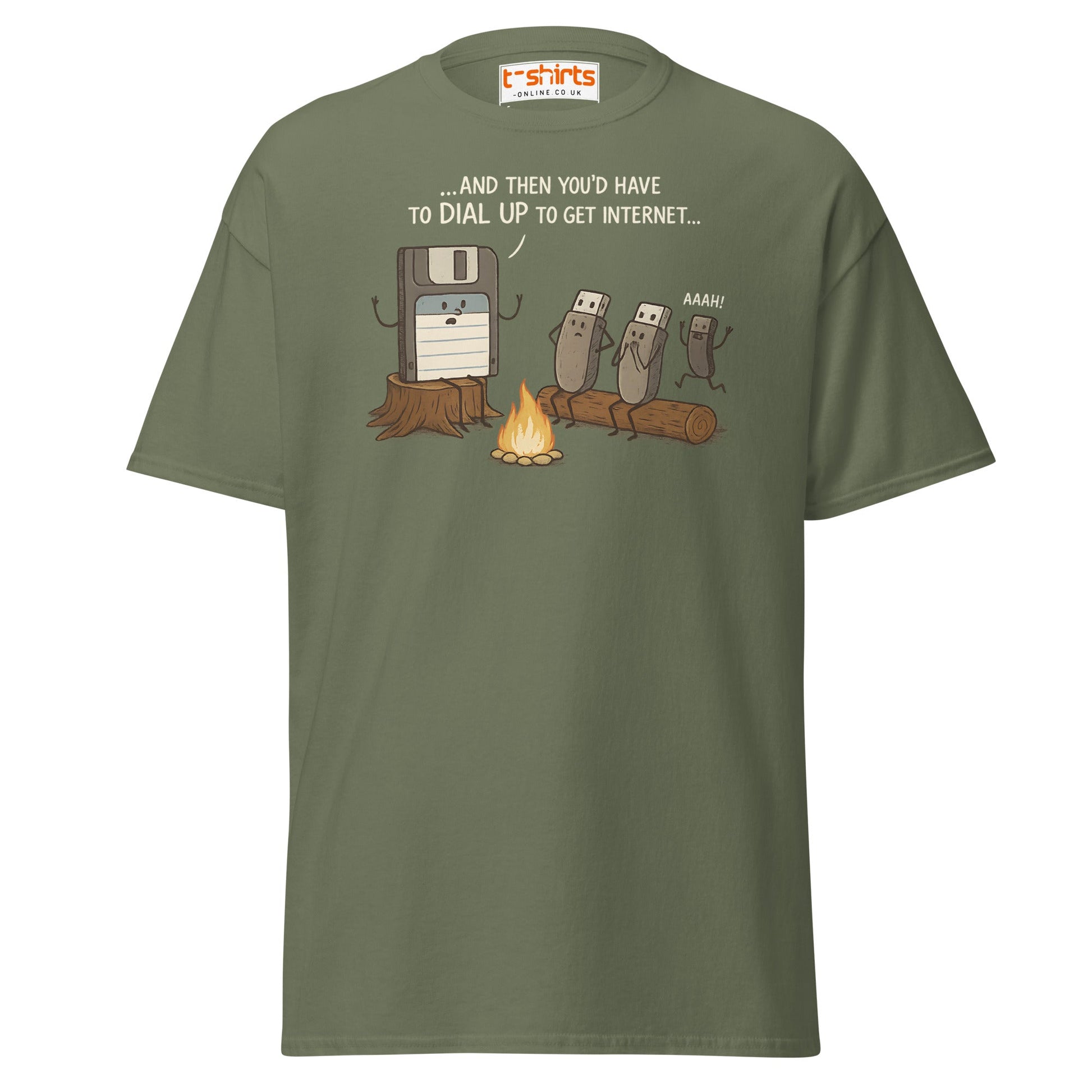 Dial - Up Campfire Story T-Shirt – Funny Tech Nerd Tee - Military Green - T-Shirts Online