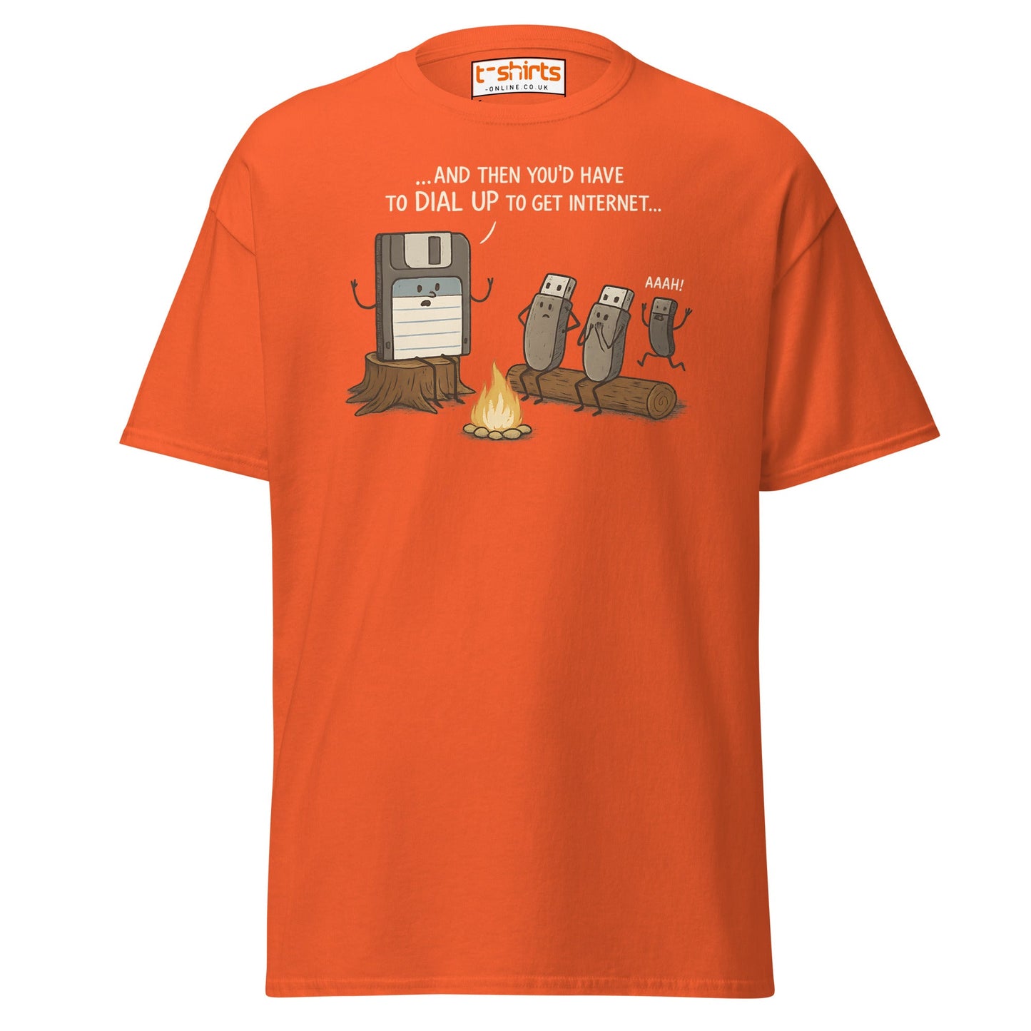 Dial - Up Campfire Story T-Shirt – Funny Tech Nerd Tee - Orange - T-Shirts Online