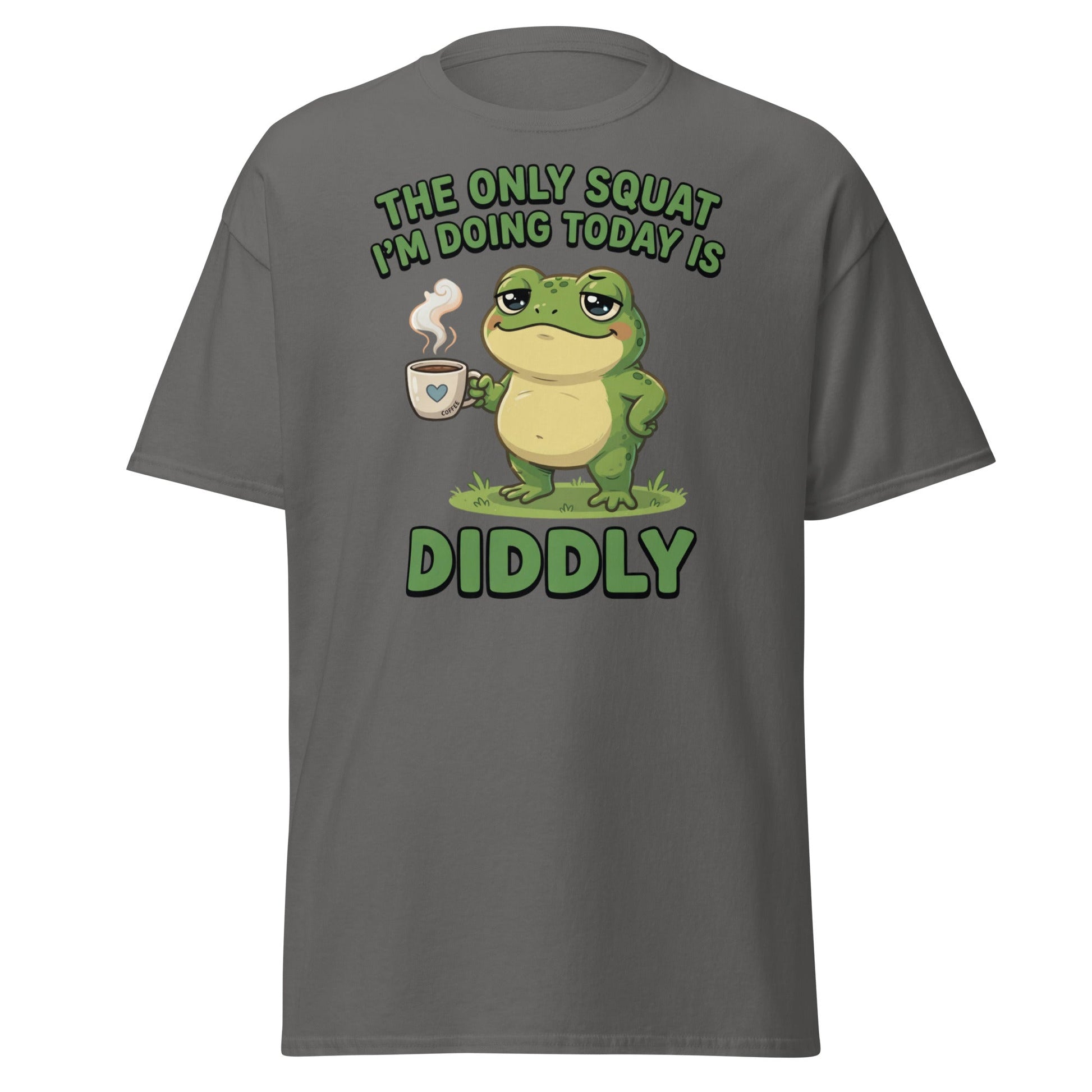 Diddly Squat Frog T-Shirt Funny Lazy Coffee Tee - Charcoal - T-Shirts Online