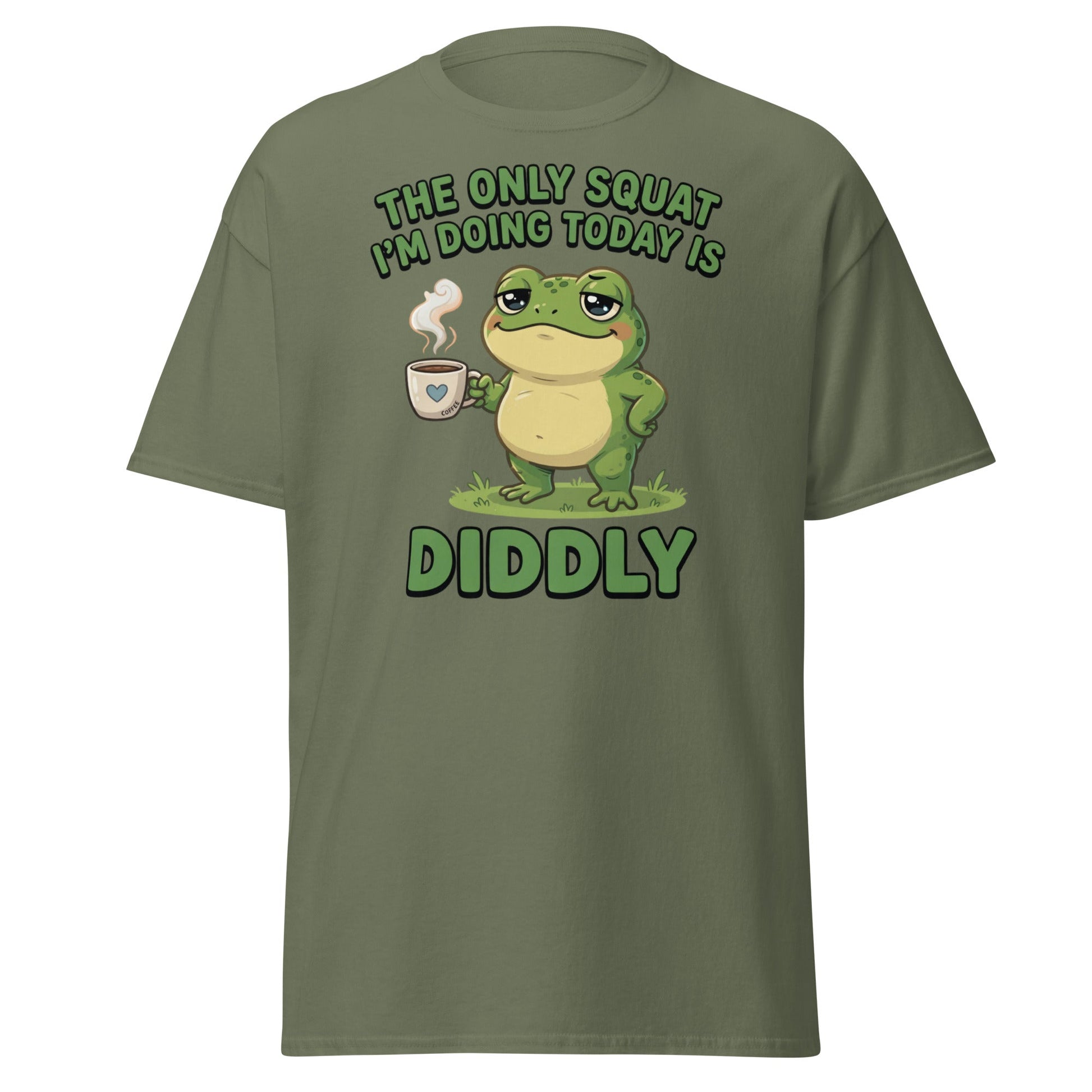 Diddly Squat Frog T-Shirt Funny Lazy Coffee Tee - Military Green - T-Shirts Online