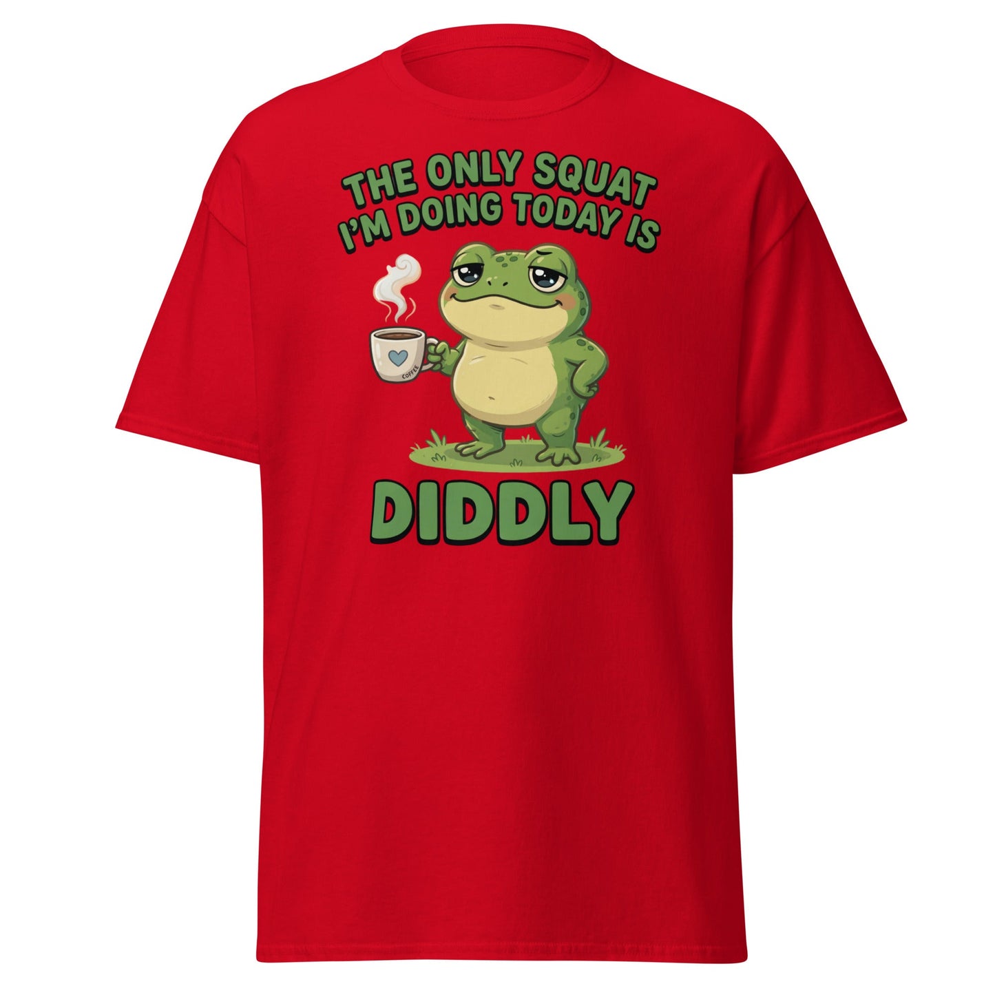 Diddly Squat Frog T-Shirt Funny Lazy Coffee Tee - Red - T-Shirts Online