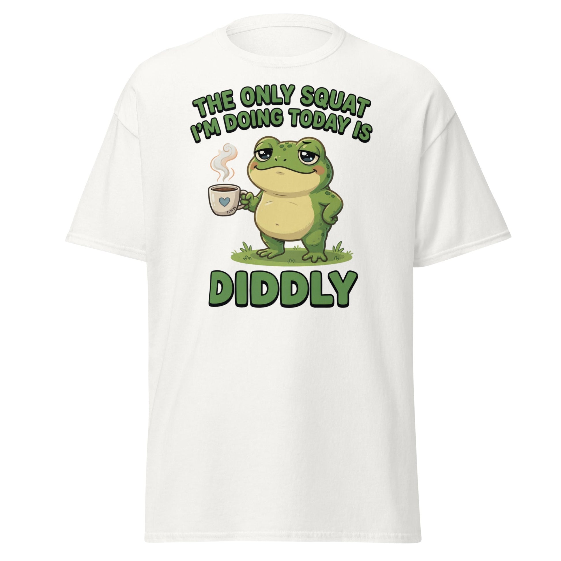 Diddly Squat Frog T-Shirt Funny Lazy Coffee Tee - White - T-Shirts Online