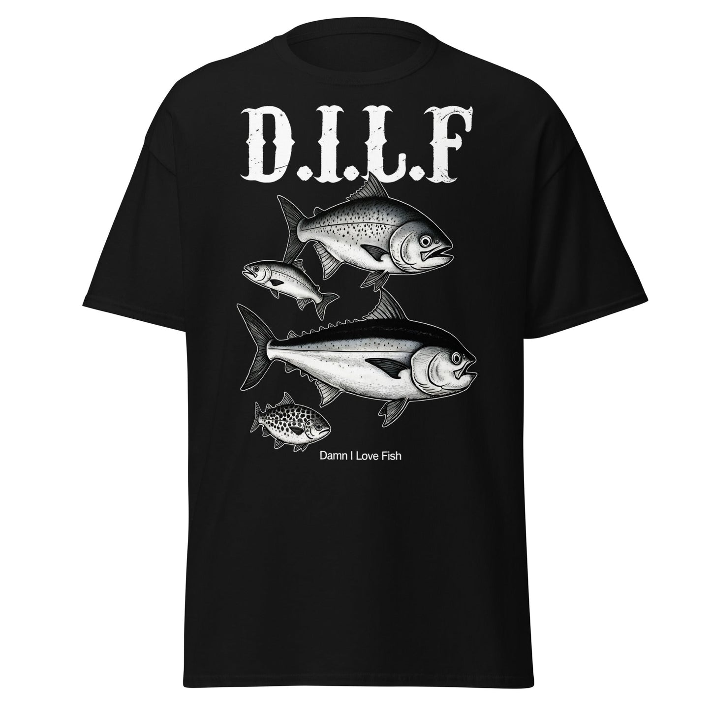 D.I.L.F. Damn I Love Fish T-Shirt - Funny Fishing Tee - Black - T-Shirts Online