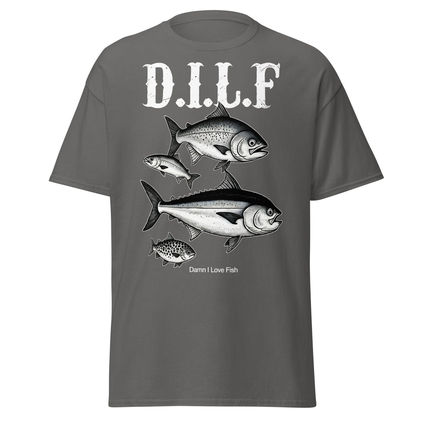 D.I.L.F. Damn I Love Fish T-Shirt - Funny Fishing Tee - Charcoal - T-Shirts Online