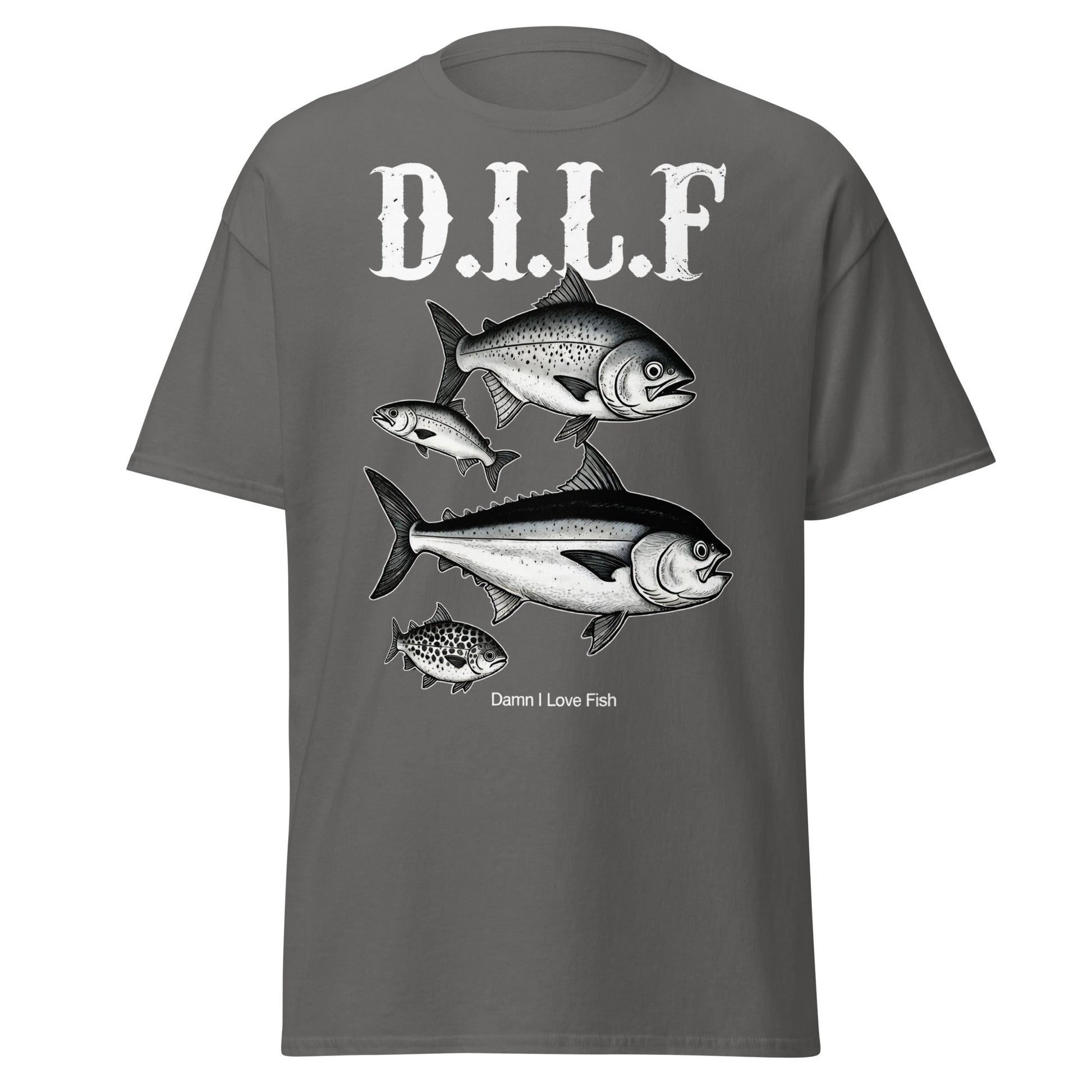 D.I.L.F. Damn I Love Fish T-Shirt - Funny Fishing Tee - Charcoal - T-Shirts Online