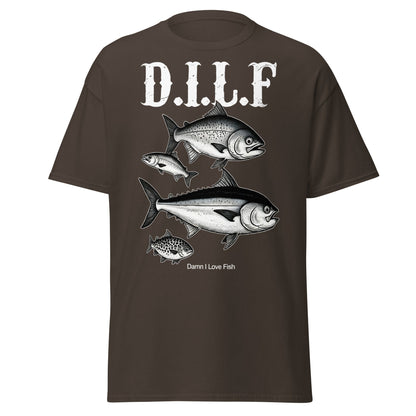 D.I.L.F. Damn I Love Fish T-Shirt - Funny Fishing Tee - Dark Chocolate - T-Shirts Online
