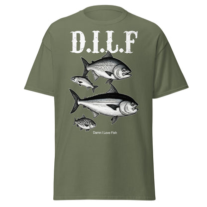 D.I.L.F. Damn I Love Fish T-Shirt - Funny Fishing Tee - Military Green - T-Shirts Online