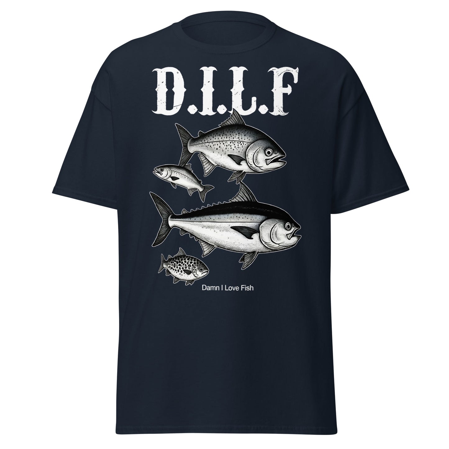 D.I.L.F. Damn I Love Fish T-Shirt - Funny Fishing Tee - Navy - T-Shirts Online