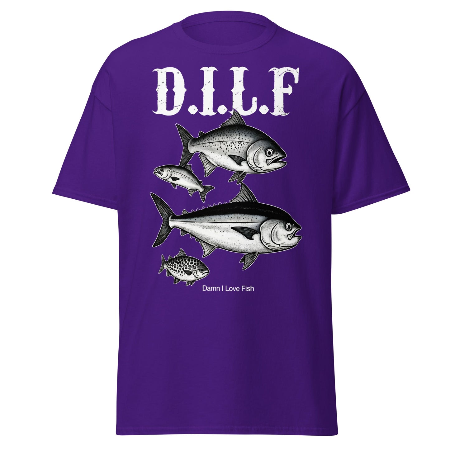 D.I.L.F. Damn I Love Fish T-Shirt - Funny Fishing Tee - Purple - T-Shirts Online