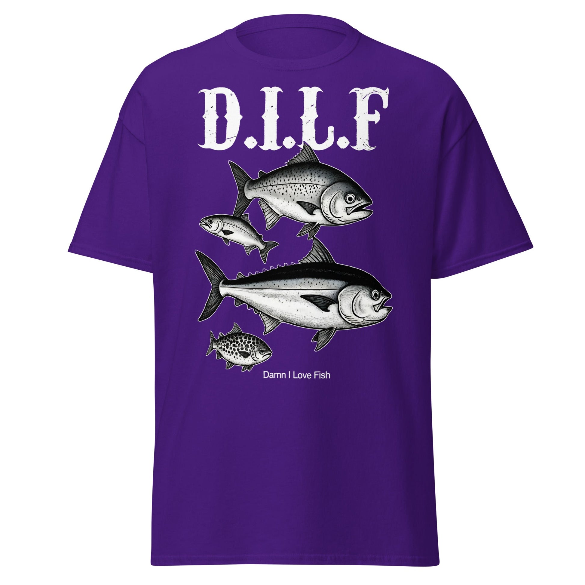 D.I.L.F. Damn I Love Fish T-Shirt - Funny Fishing Tee - Purple - T-Shirts Online