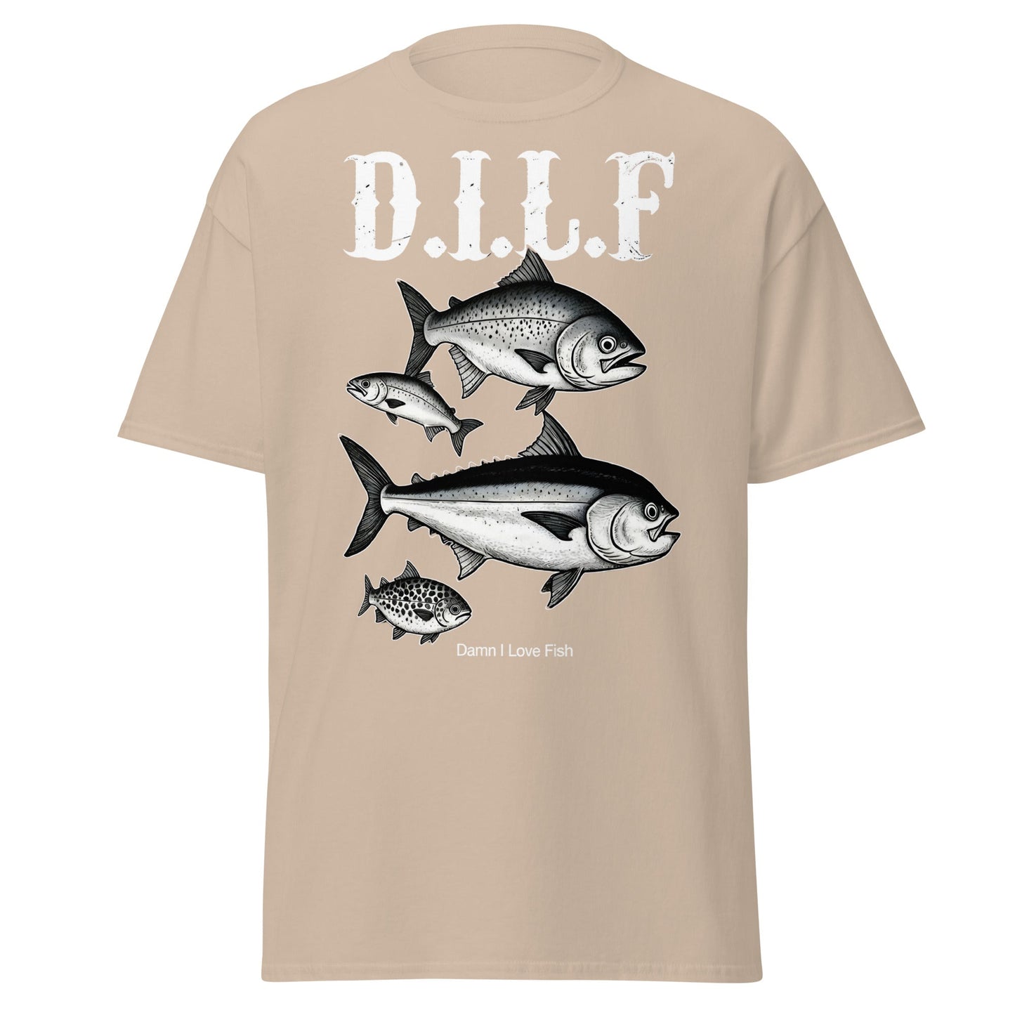 D.I.L.F. Damn I Love Fish T-Shirt - Funny Fishing Tee - Sand - T-Shirts Online