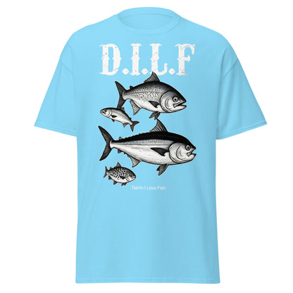 D.I.L.F. Damn I Love Fish T-Shirt - Funny Fishing Tee - Sky - T-Shirts Online