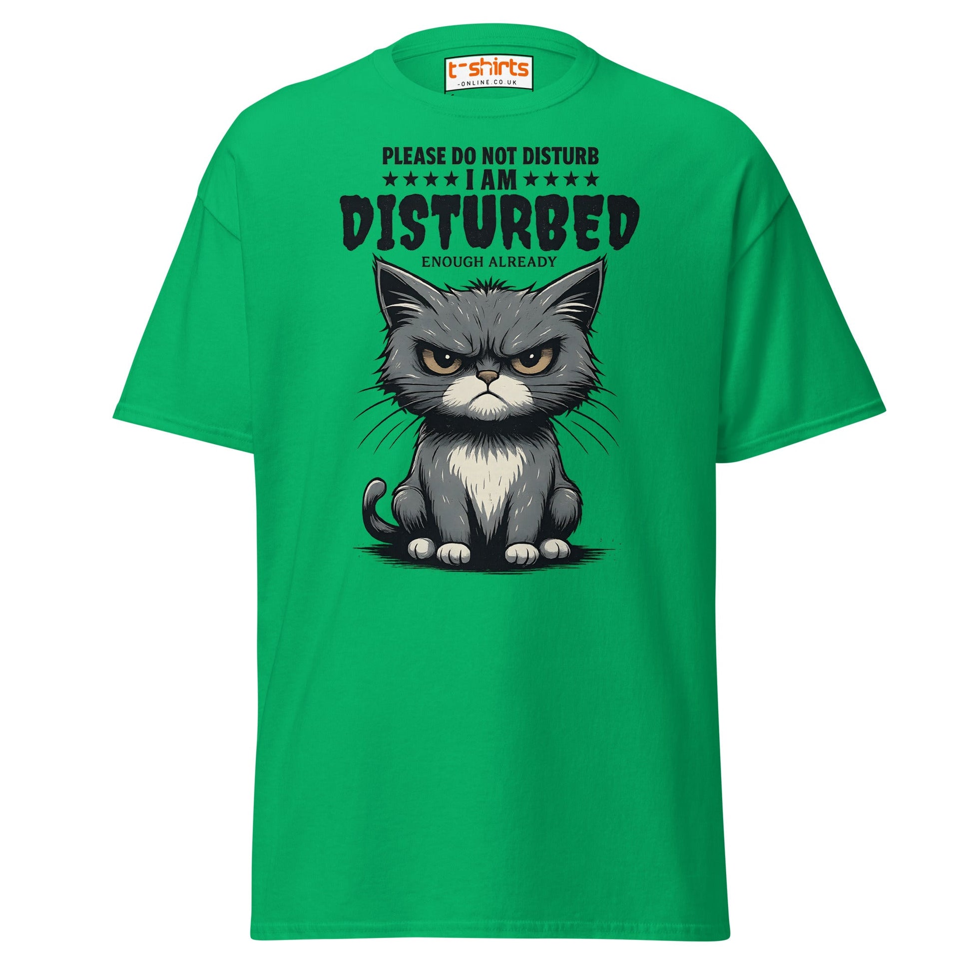 Disturbed Cat T-Shirt – Funny Grumpy Cat Tee - Irish Green - T-Shirts Online