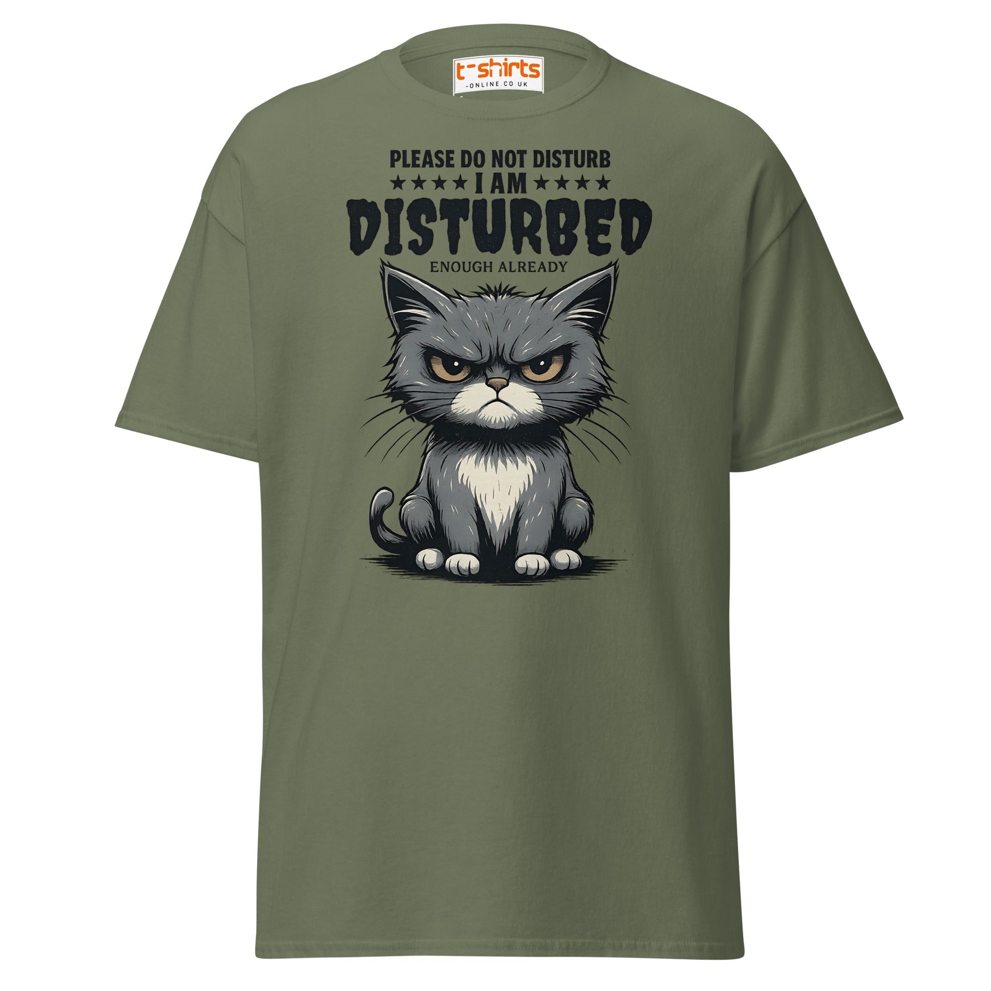 Disturbed Cat T-Shirt – Funny Grumpy Cat Tee - Military Green - T-Shirts Online