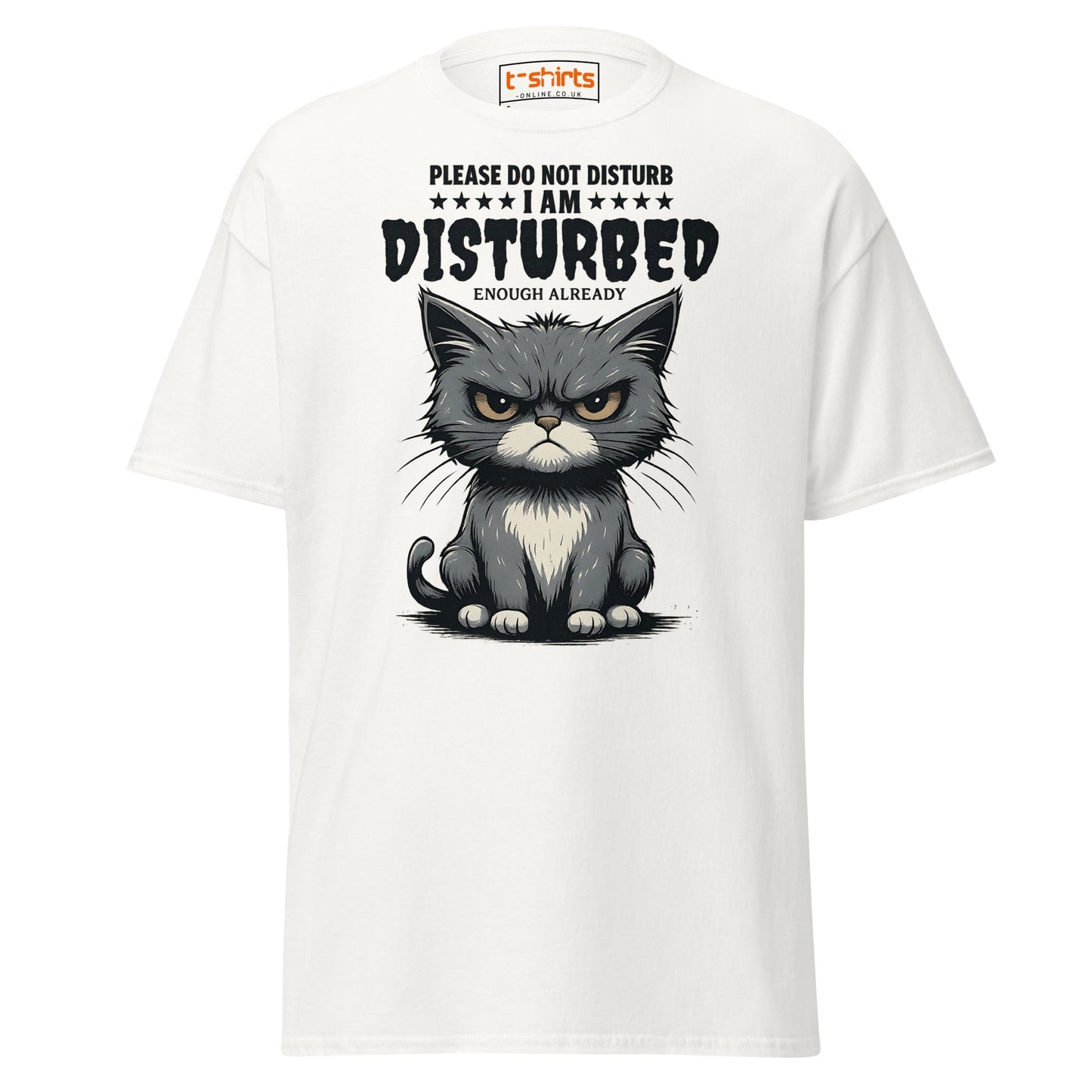 Disturbed Cat T-Shirt – Funny Grumpy Cat Tee - White - T-Shirts Online