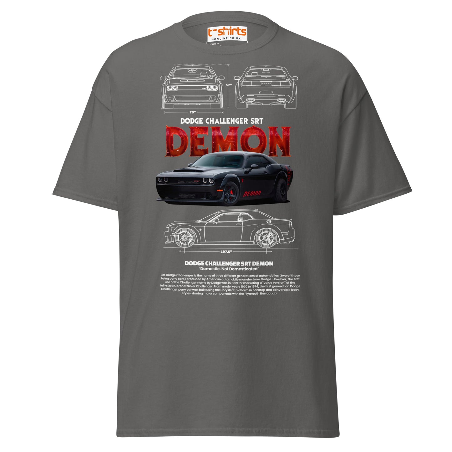 Dodge Challenger SRT Demon T-Shirt | Muscle Car Tee - Charcoal - T-Shirts Online