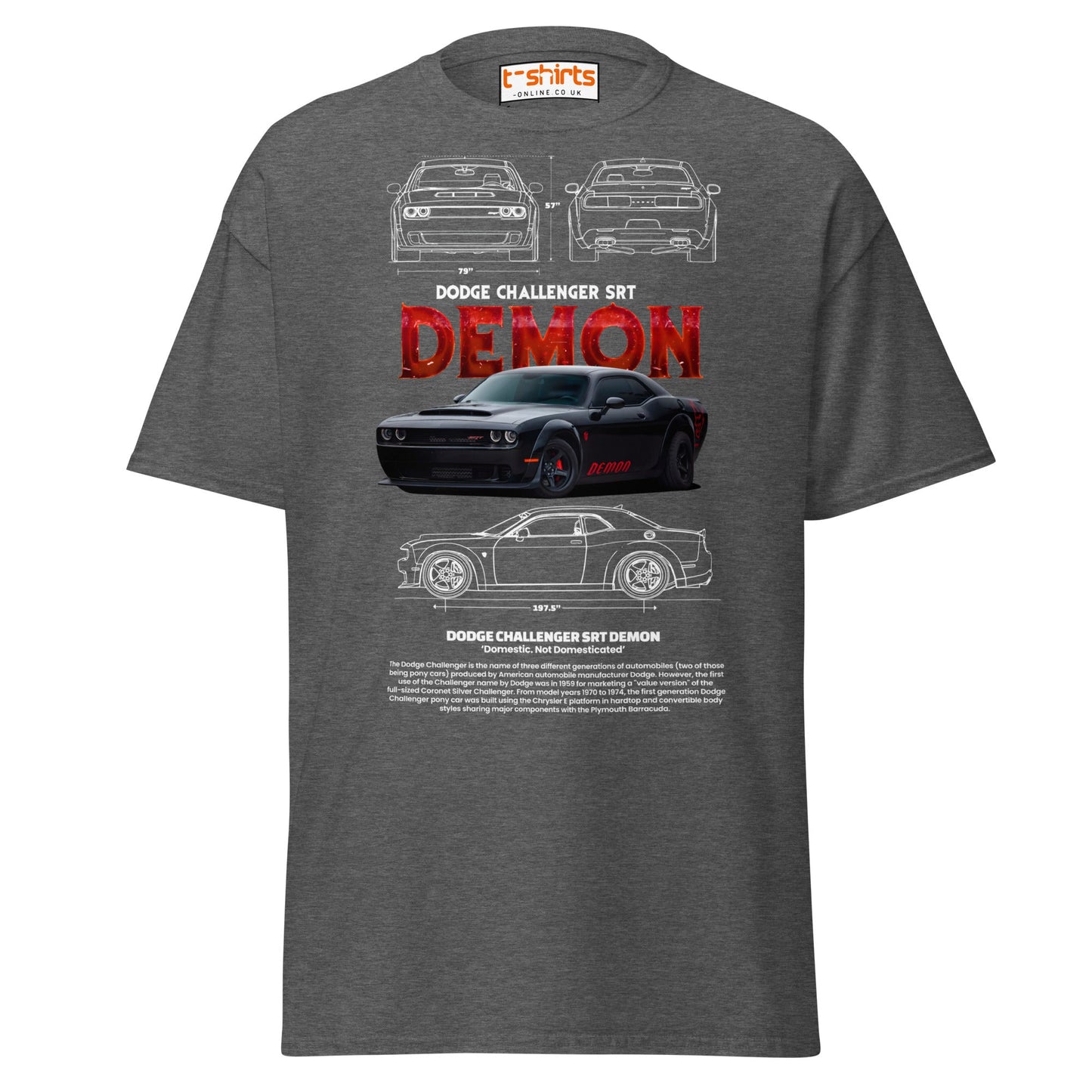 Dodge Challenger SRT Demon T-Shirt | Muscle Car Tee - Dark Heather - T-Shirts Online