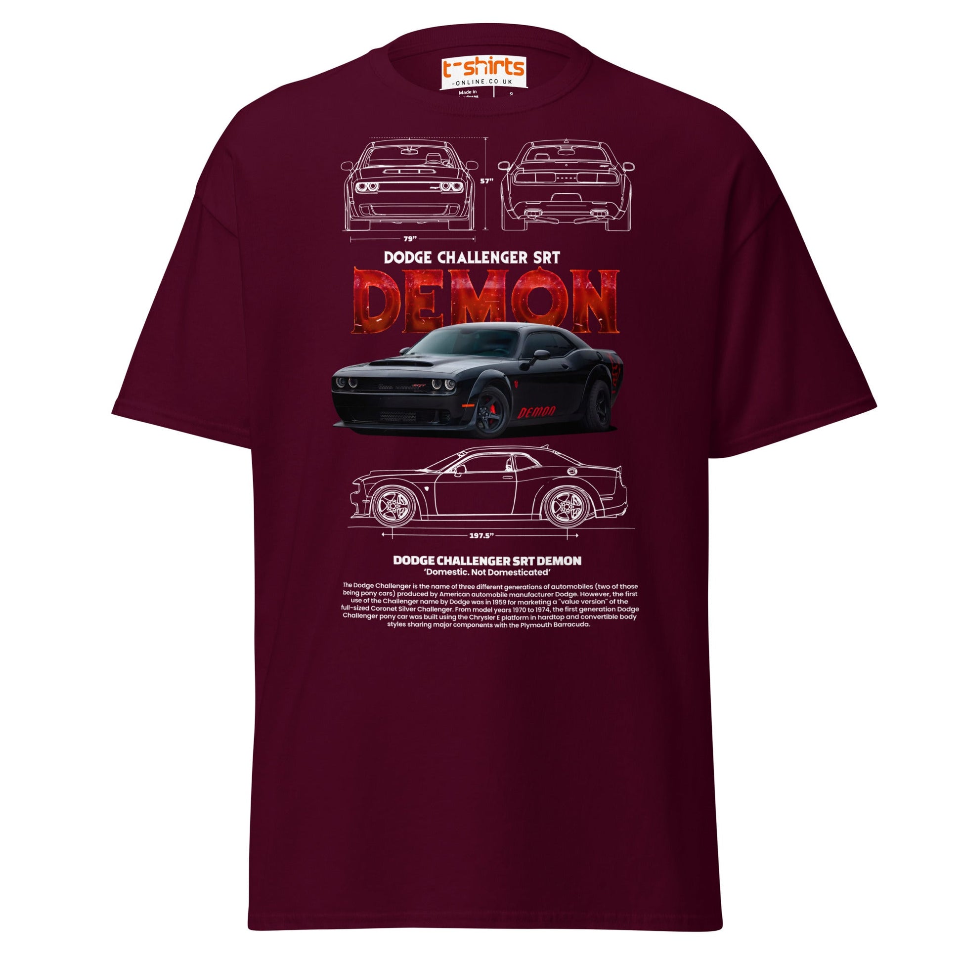 Dodge Challenger SRT Demon T-Shirt | Muscle Car Tee - Maroon - T-Shirts Online