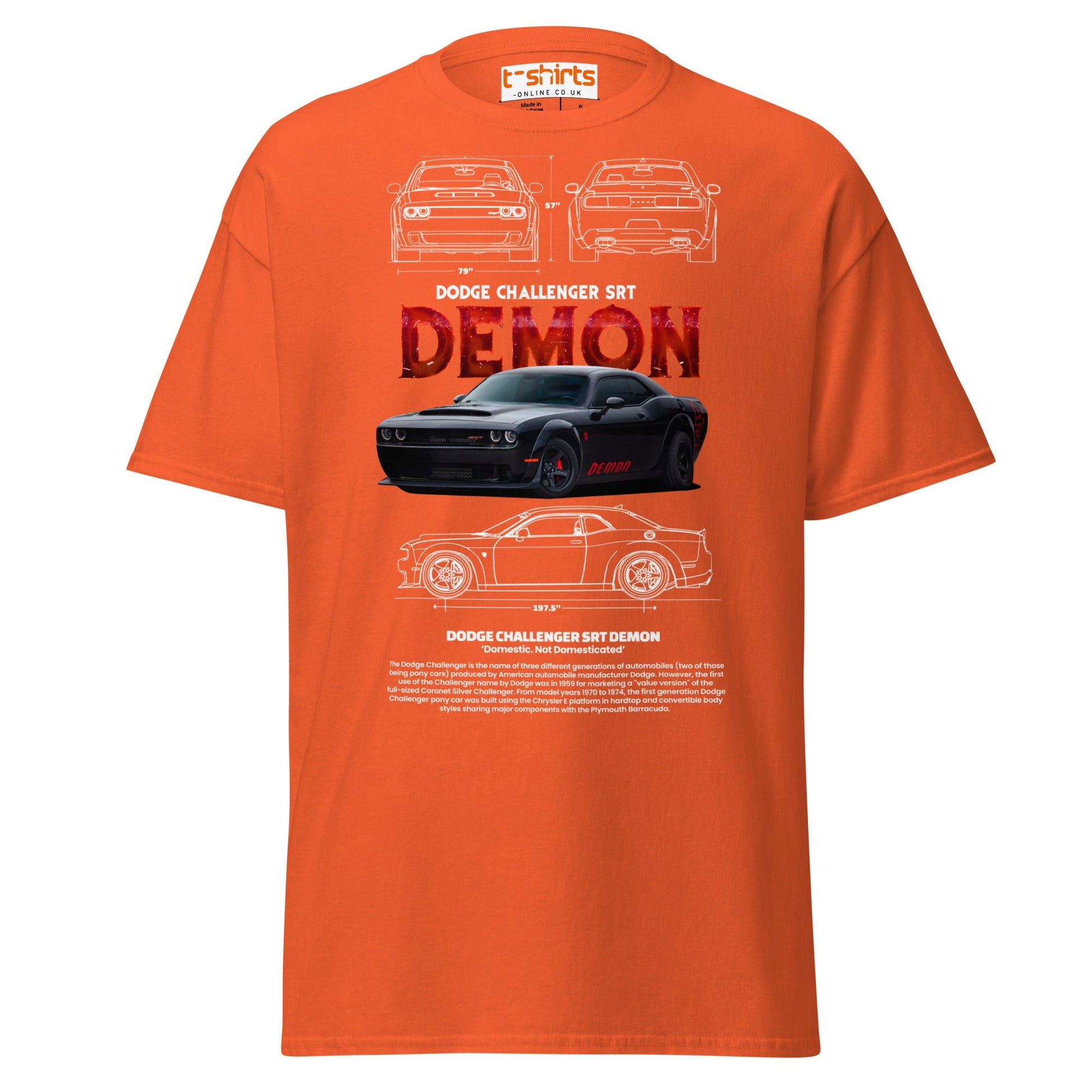 Dodge Challenger SRT Demon T-Shirt | Muscle Car Tee - Orange - T-Shirts Online