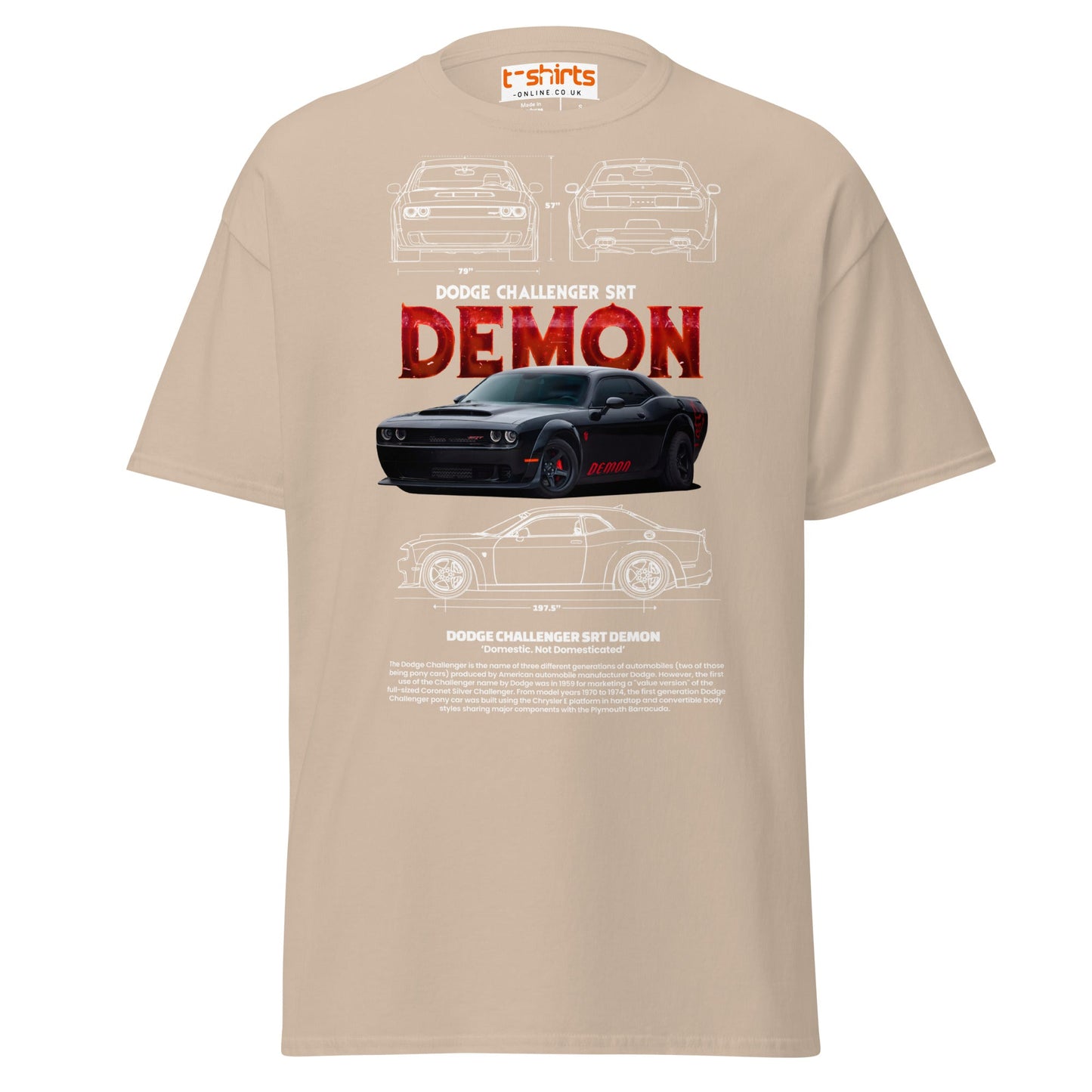 Dodge Challenger SRT Demon T-Shirt | Muscle Car Tee - Sand - T-Shirts Online