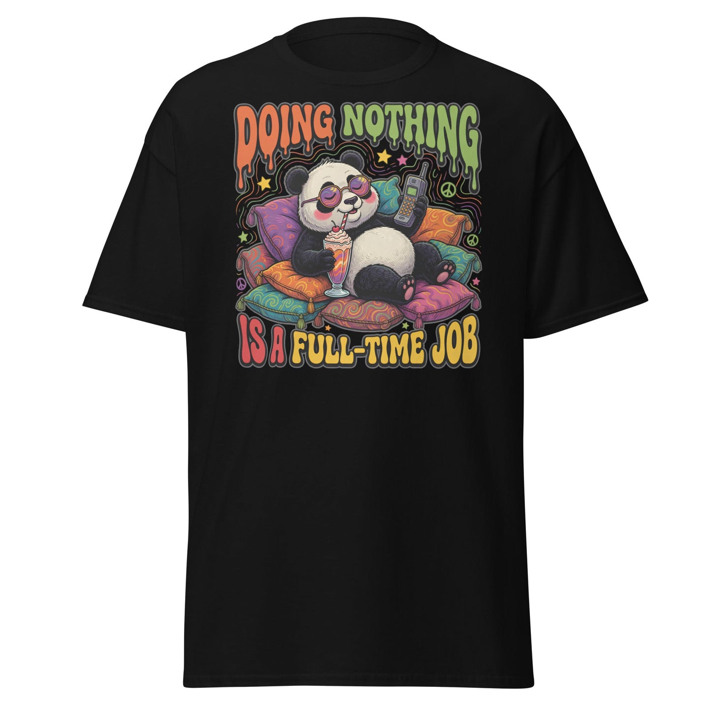Doing Nothing Panda T-Shirt | Funny Lazy Vibes Tee - Black - T-Shirts Online