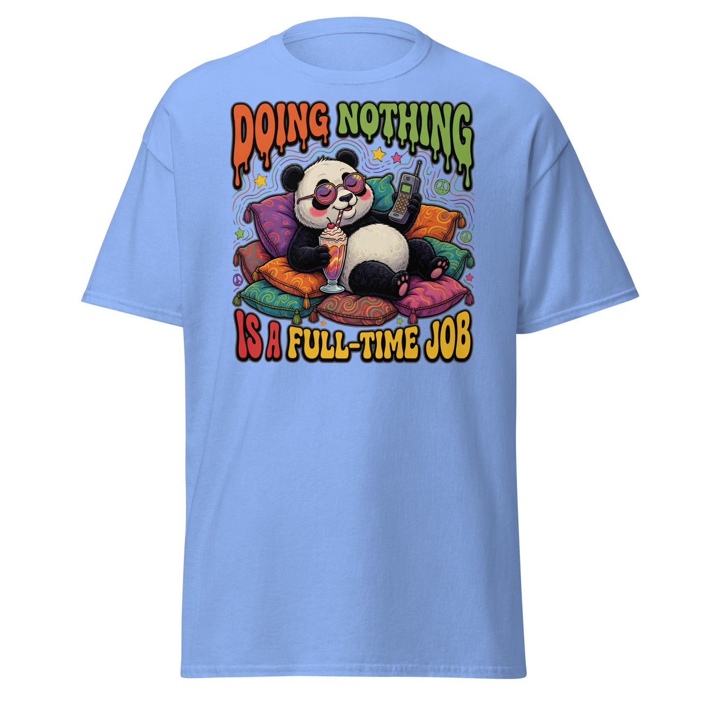 Doing Nothing Panda T-Shirt | Funny Lazy Vibes Tee - Carolina Blue - T-Shirts Online