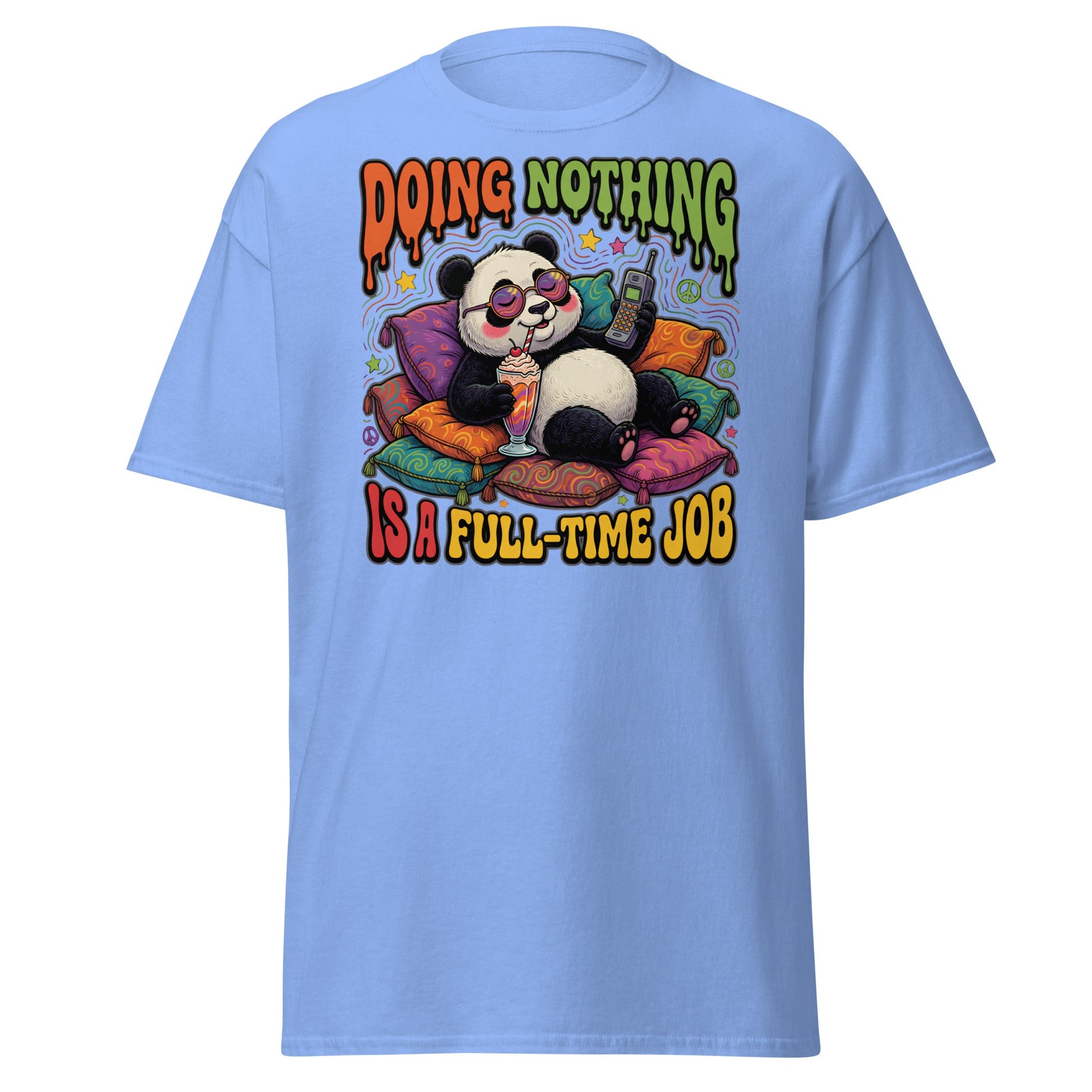 Doing Nothing Panda T-Shirt | Funny Lazy Vibes Tee - Carolina Blue - T-Shirts Online