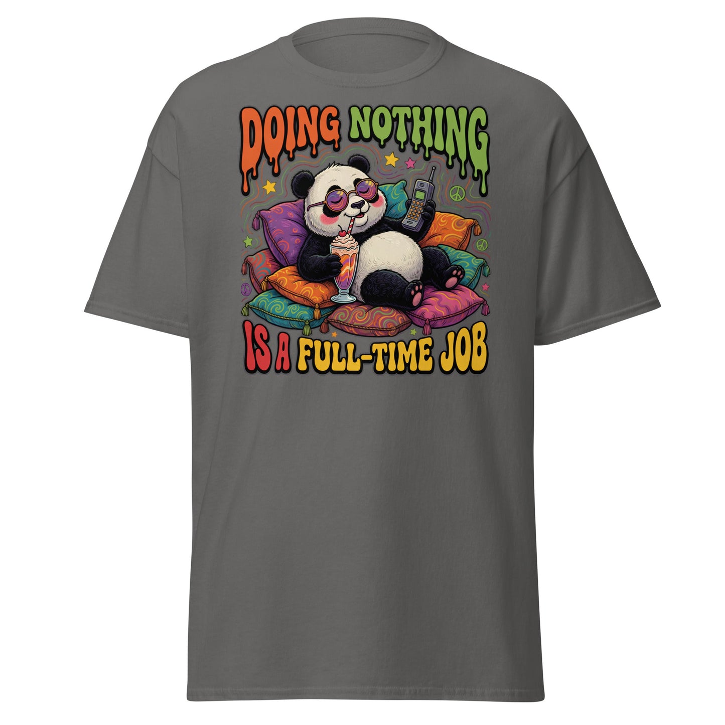 Doing Nothing Panda T-Shirt | Funny Lazy Vibes Tee - Charcoal - T-Shirts Online