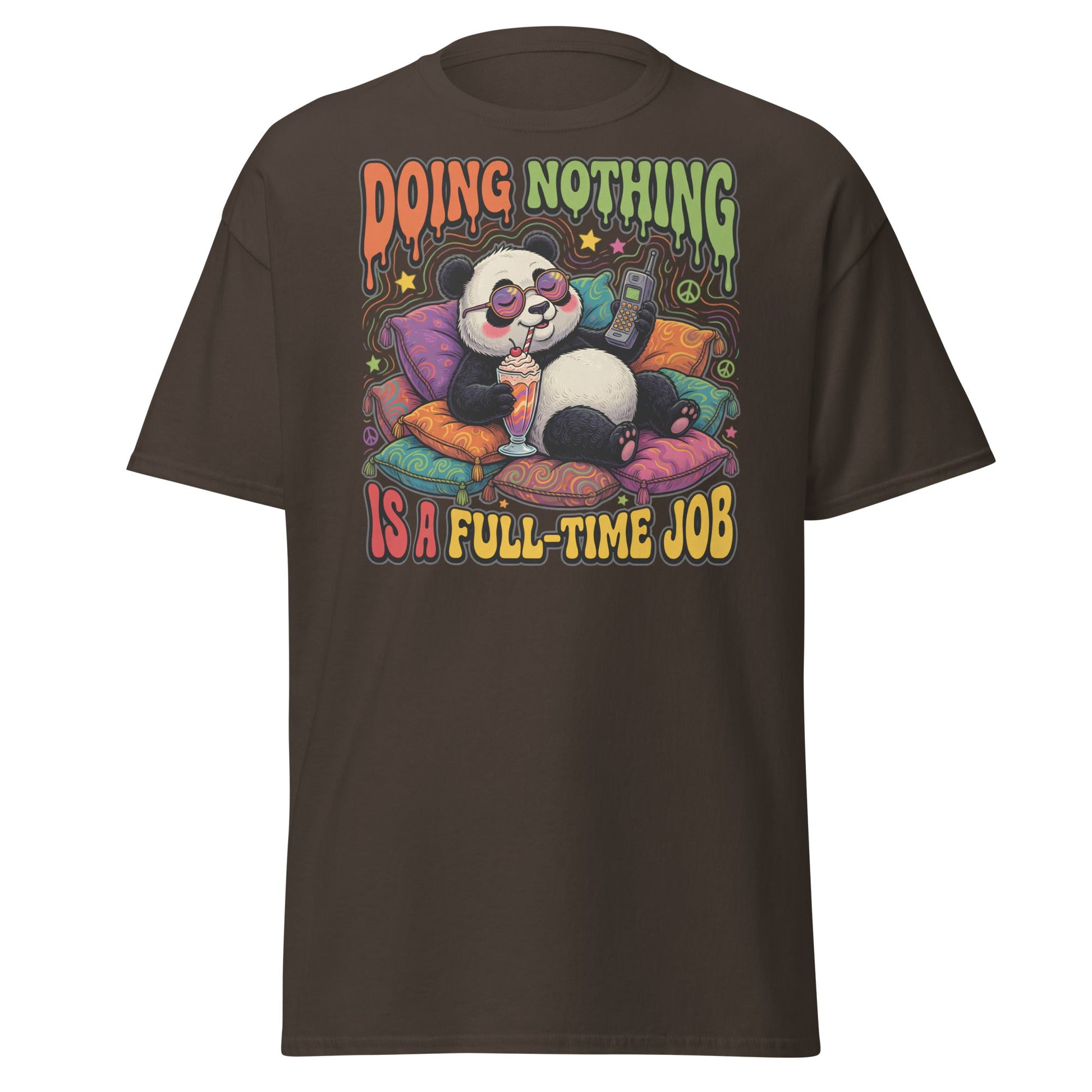 Doing Nothing Panda T-Shirt | Funny Lazy Vibes Tee - Dark Chocolate - T-Shirts Online