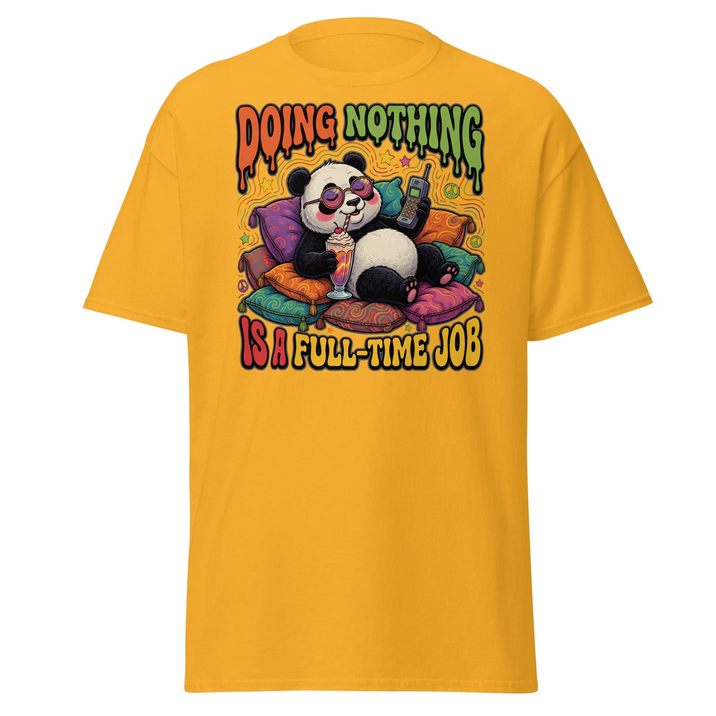 Doing Nothing Panda T-Shirt | Funny Lazy Vibes Tee - Gold - T-Shirts Online