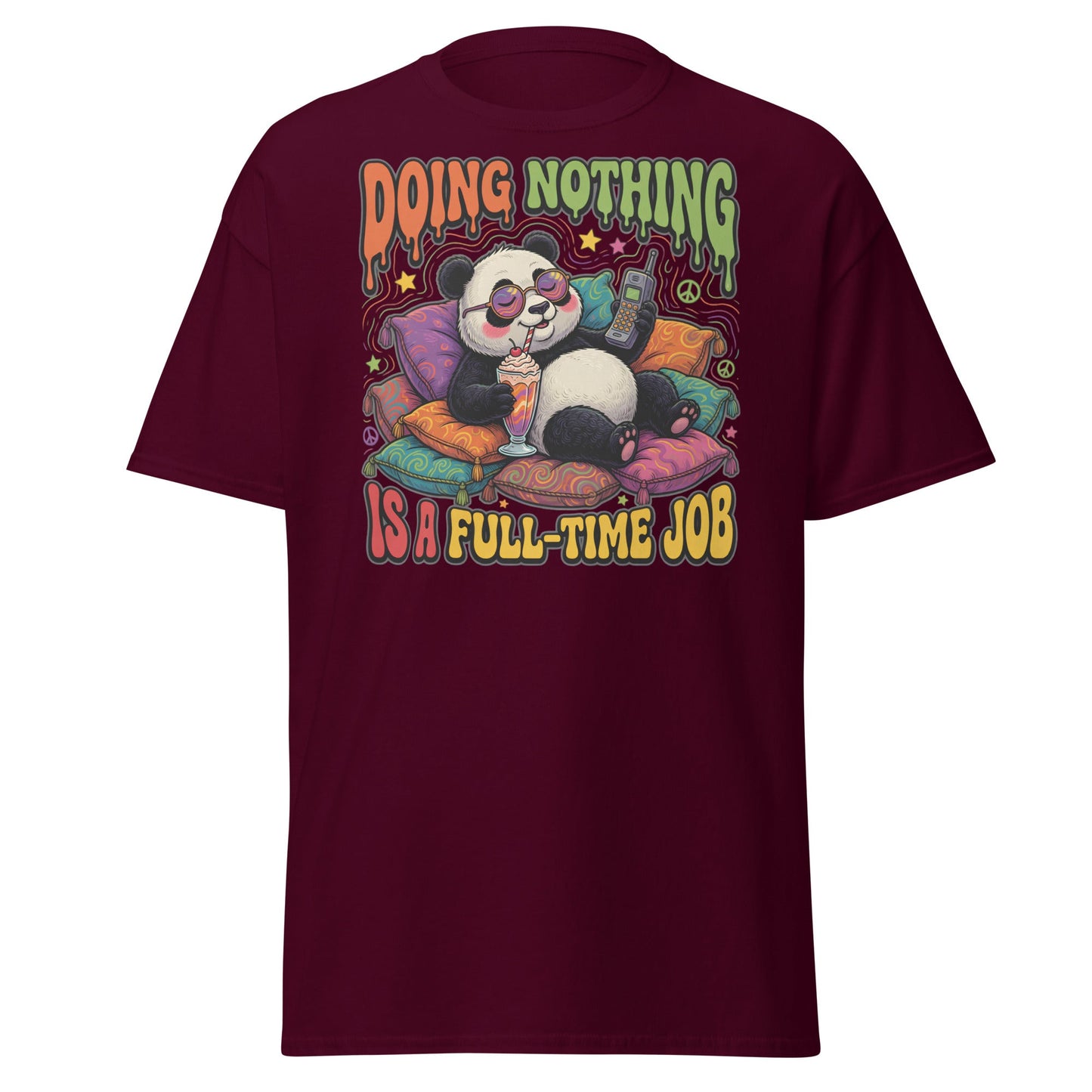Doing Nothing Panda T-Shirt | Funny Lazy Vibes Tee - Maroon - T-Shirts Online