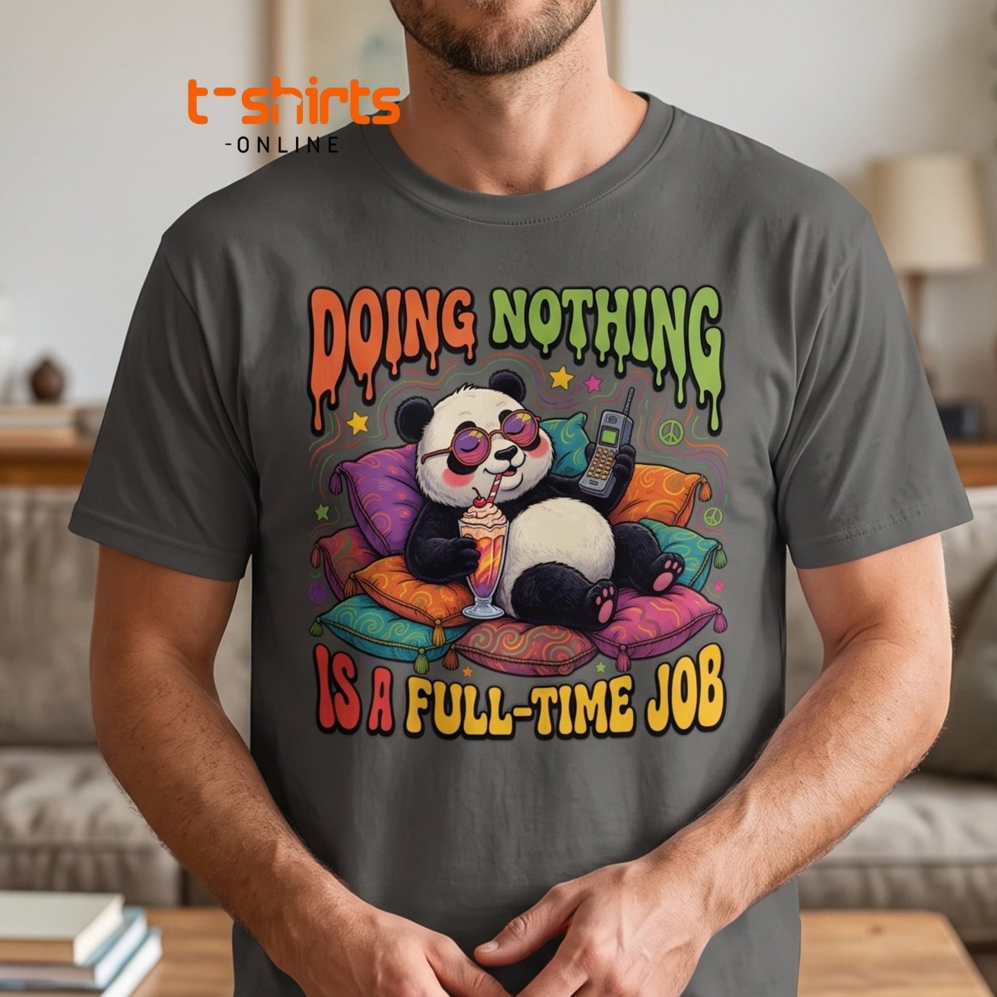 Doing Nothing Panda T-Shirt | Funny Lazy Vibes Tee - Maroon - T-Shirts Online