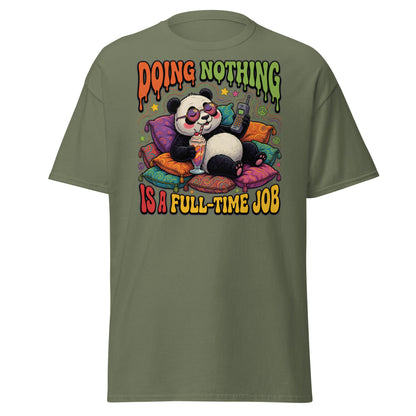 Doing Nothing Panda T-Shirt | Funny Lazy Vibes Tee - Military Green - T-Shirts Online