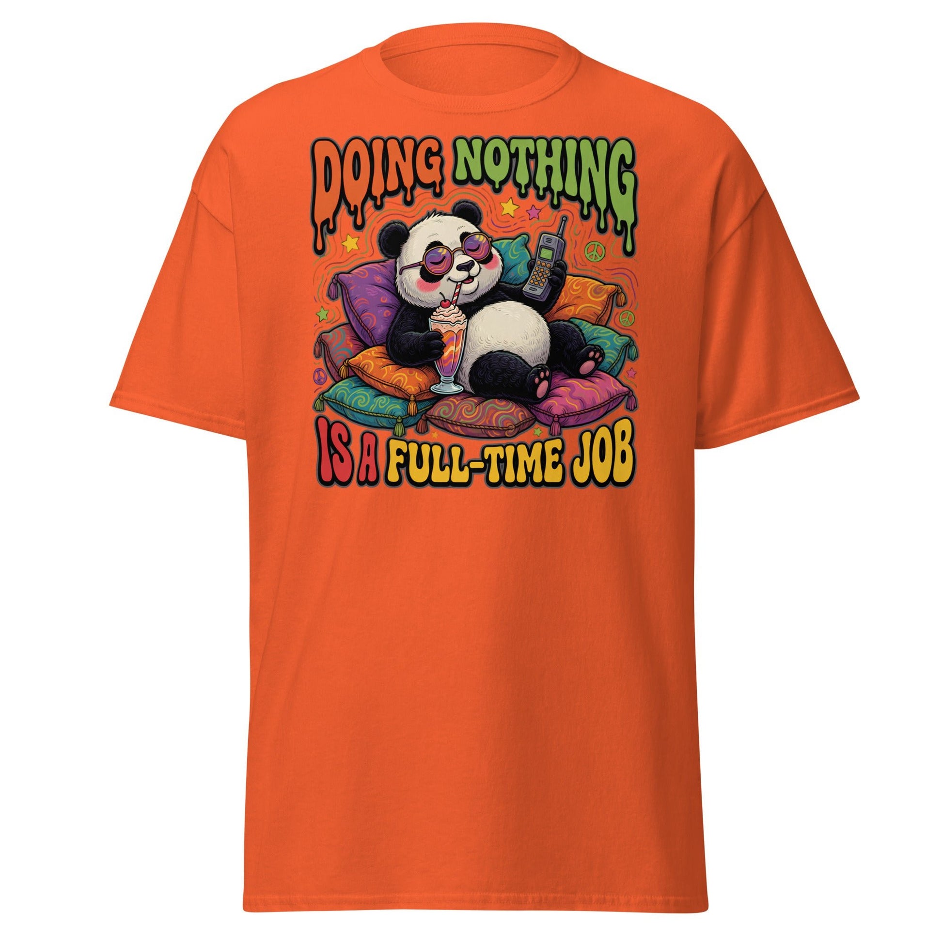 Doing Nothing Panda T-Shirt | Funny Lazy Vibes Tee - Orange - T-Shirts Online