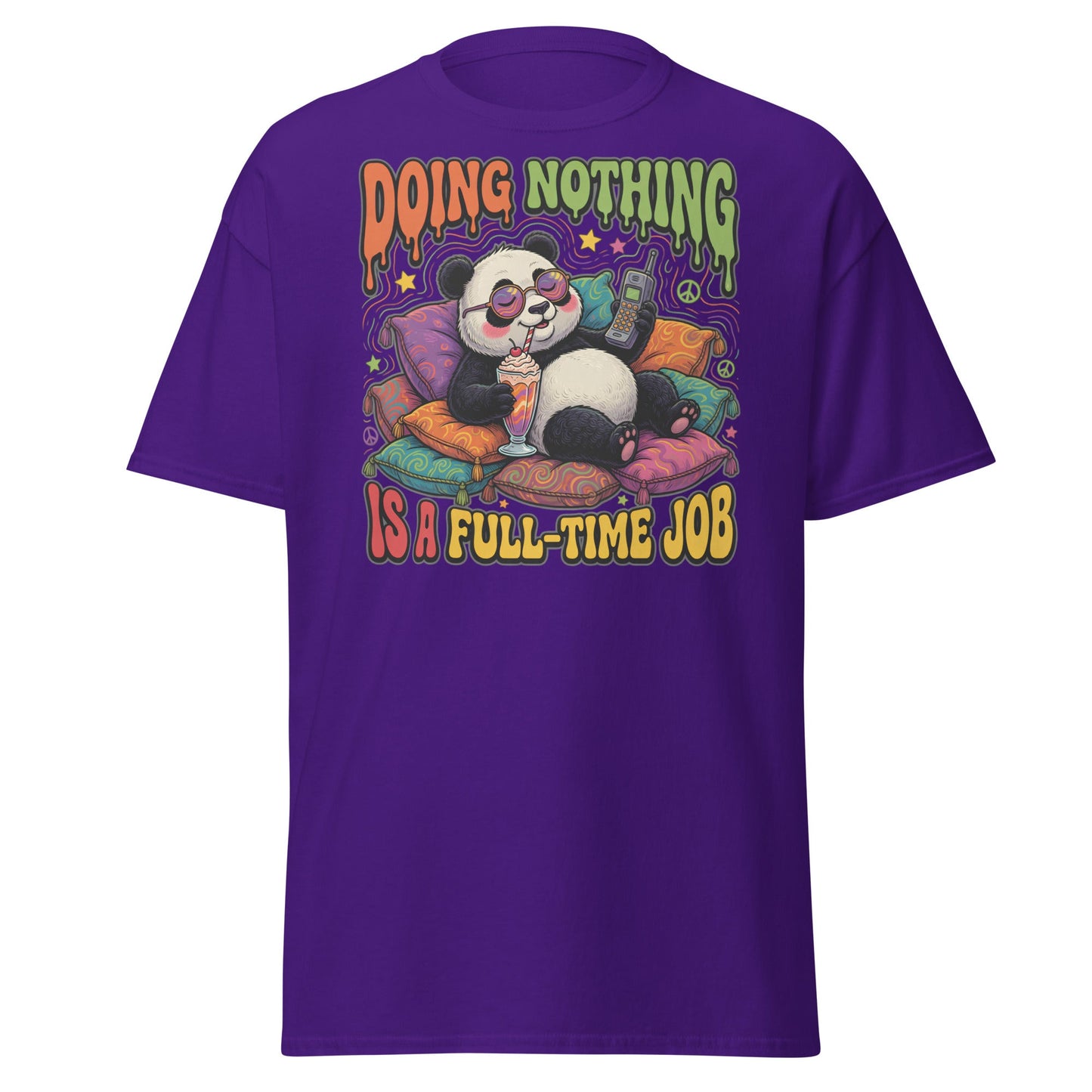 Doing Nothing Panda T-Shirt | Funny Lazy Vibes Tee - Purple - T-Shirts Online