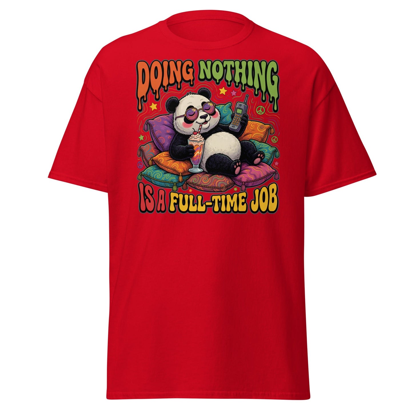 Doing Nothing Panda T-Shirt | Funny Lazy Vibes Tee - Red - T-Shirts Online