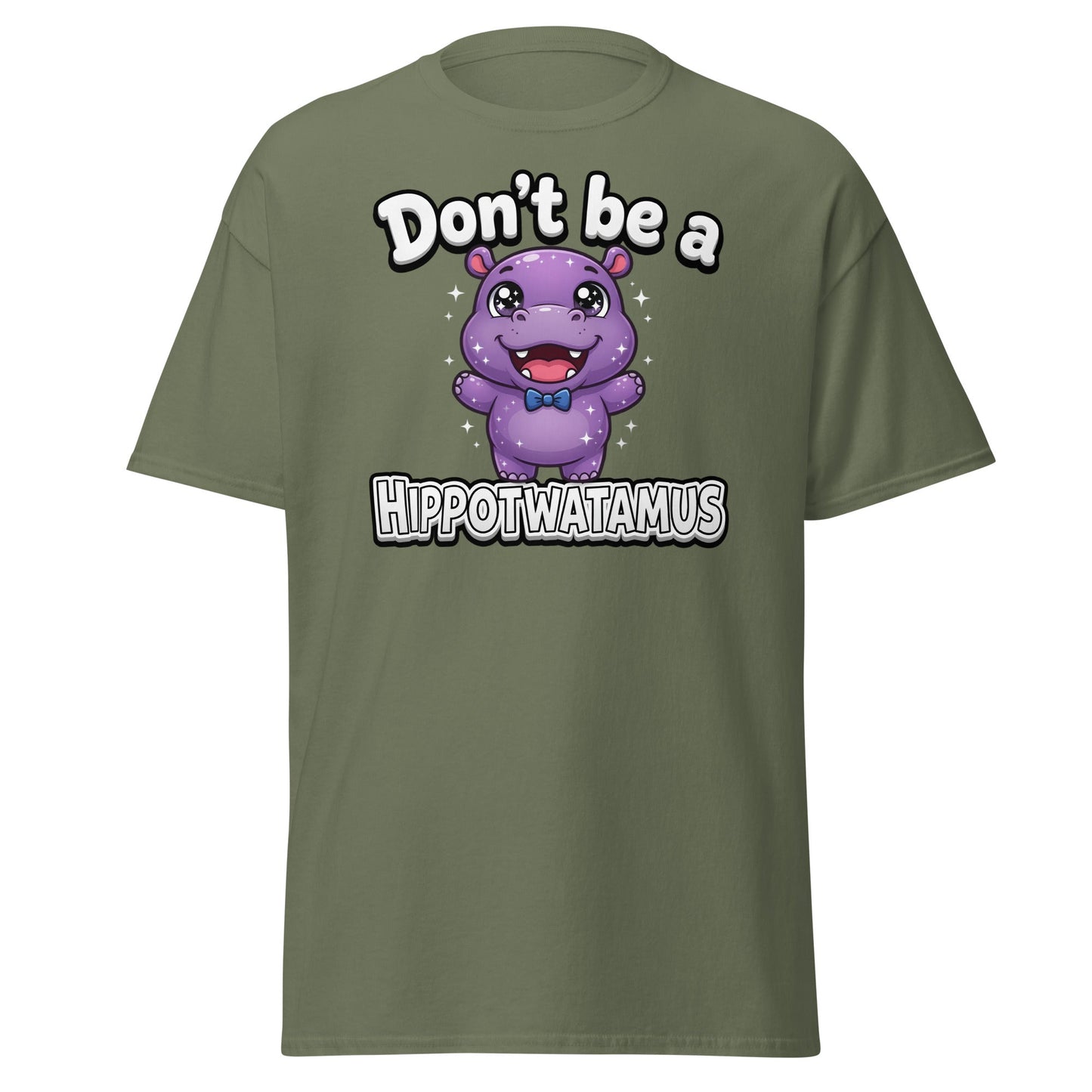 Don't Be a Hippotwatamus Funny Hippo Pun T-Shirt - Military Green - T-Shirts Online