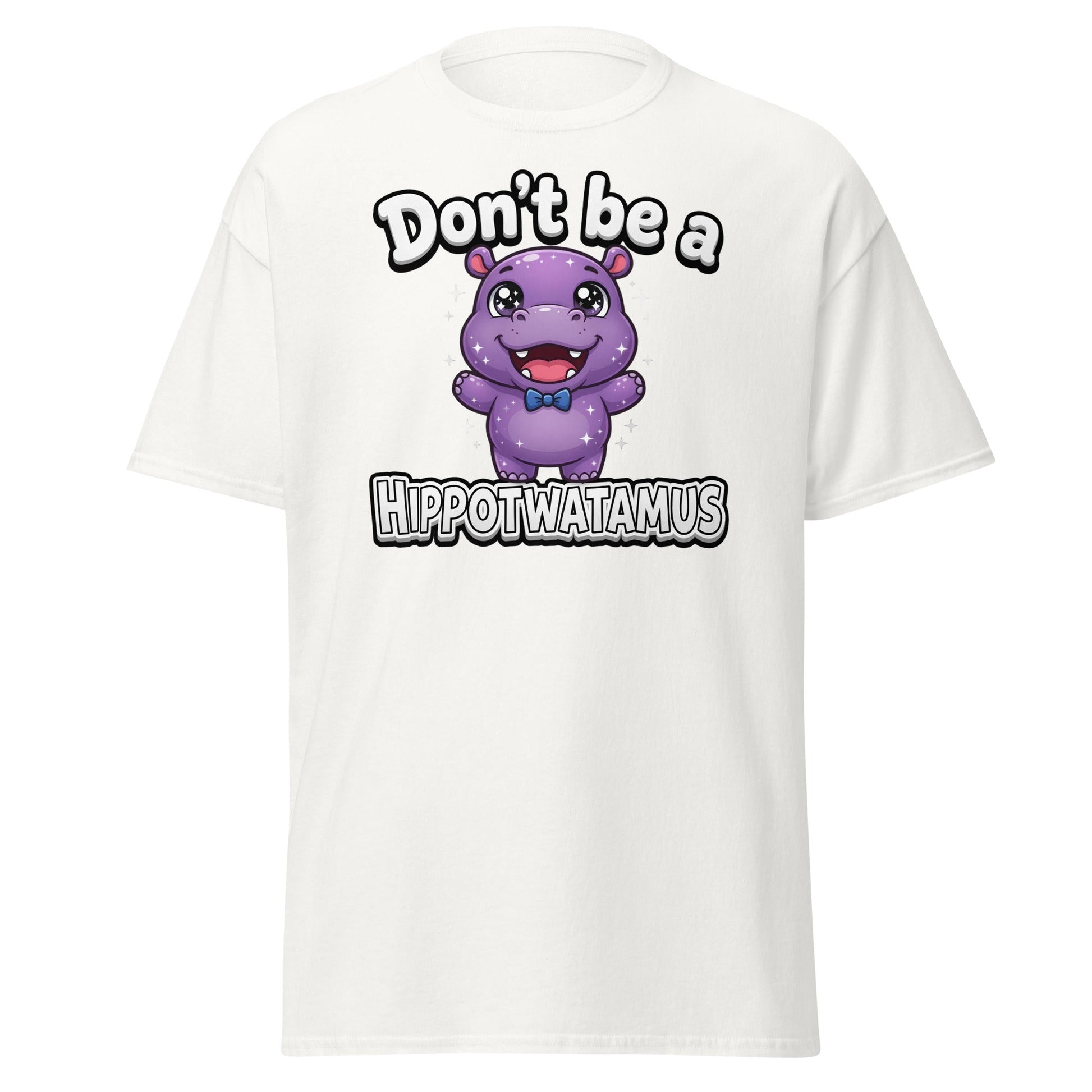 Don't Be a Hippotwatamus Funny Hippo Pun T-Shirt - White - T-Shirts Online