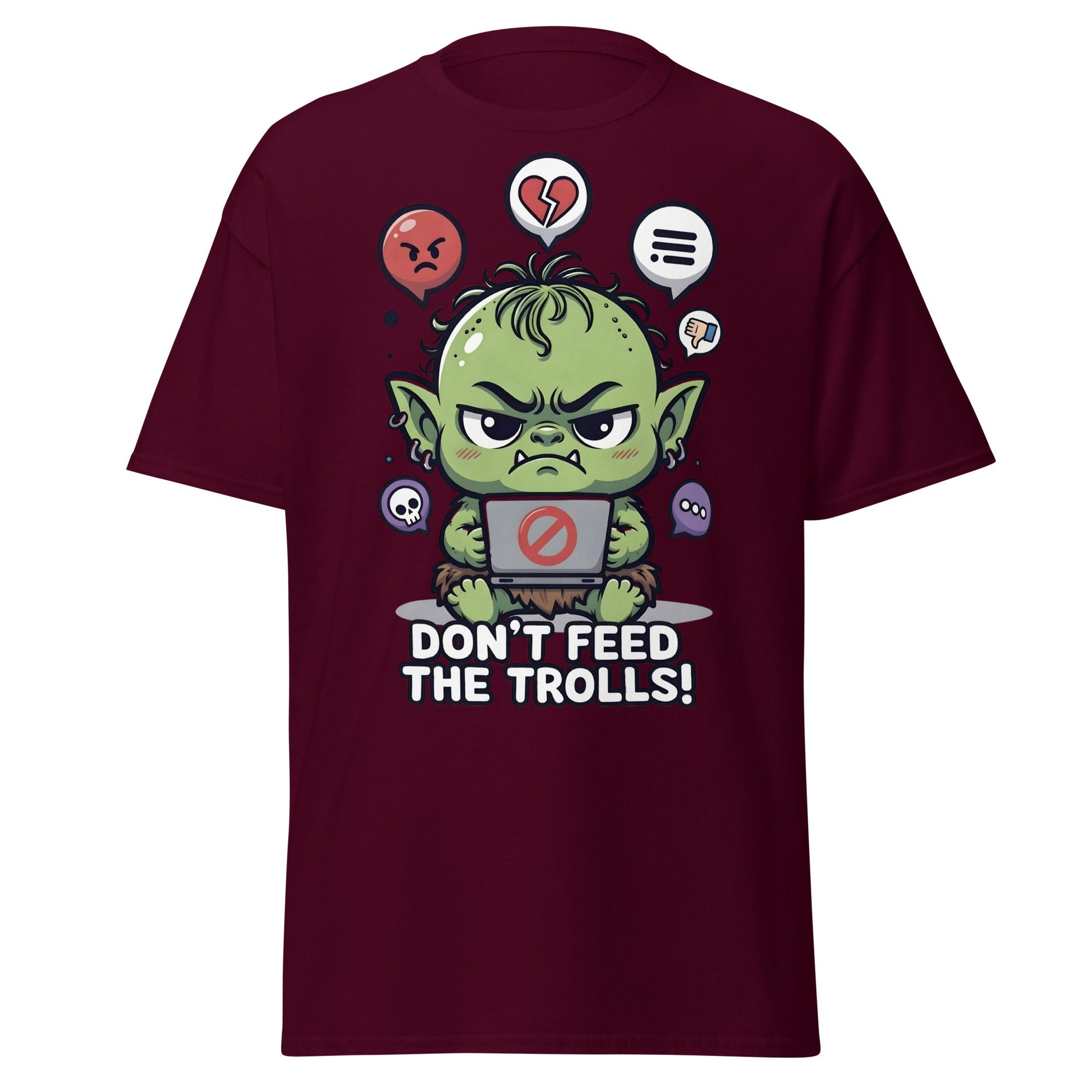 Don’t Feed The Trolls T-Shirt | Funny Internet Meme Tee - Maroon - T-Shirts Online