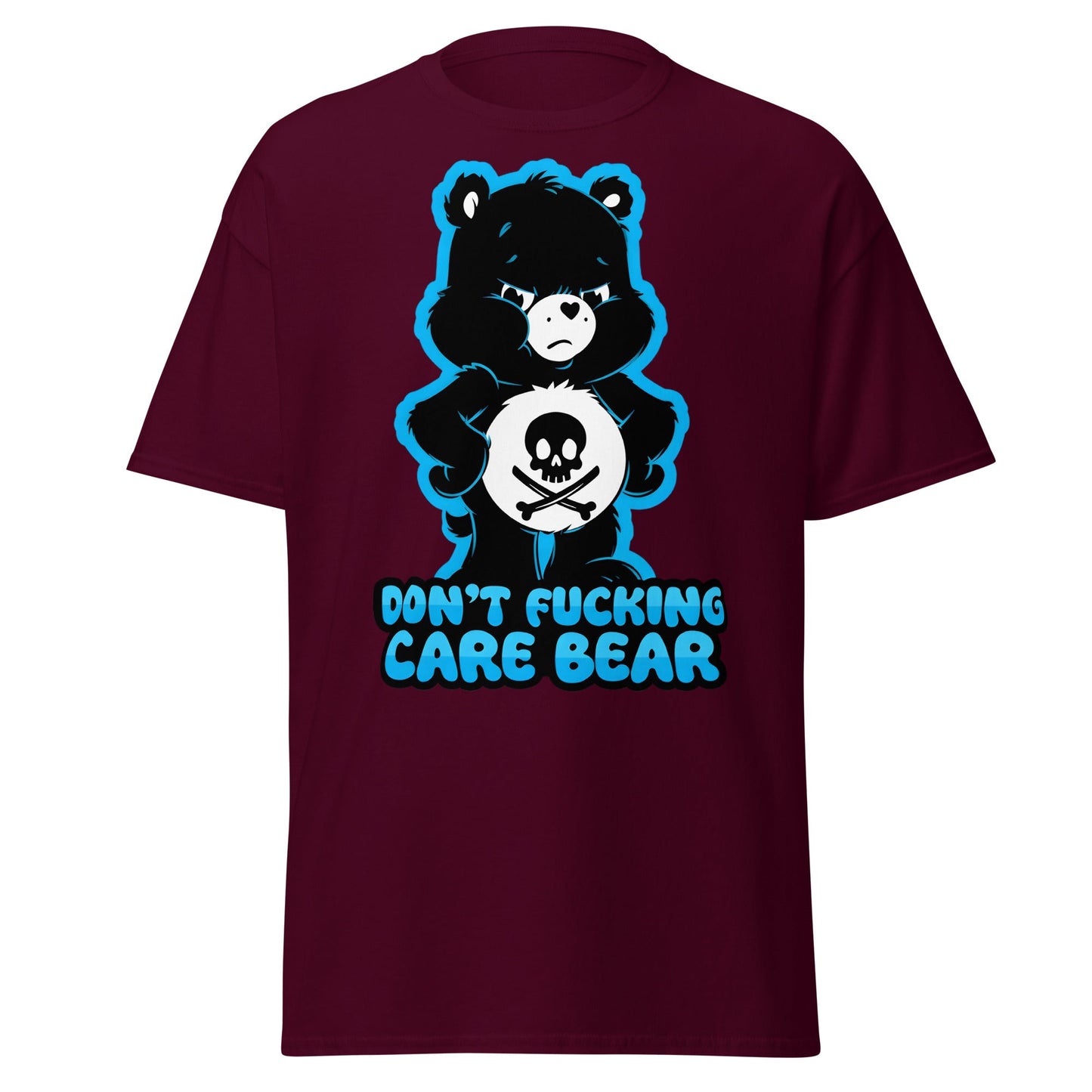 Don't Fucking Care Bear T-Shirt - Grumpy Edgy Adult Humor Tee - Maroon - T-Shirts Online