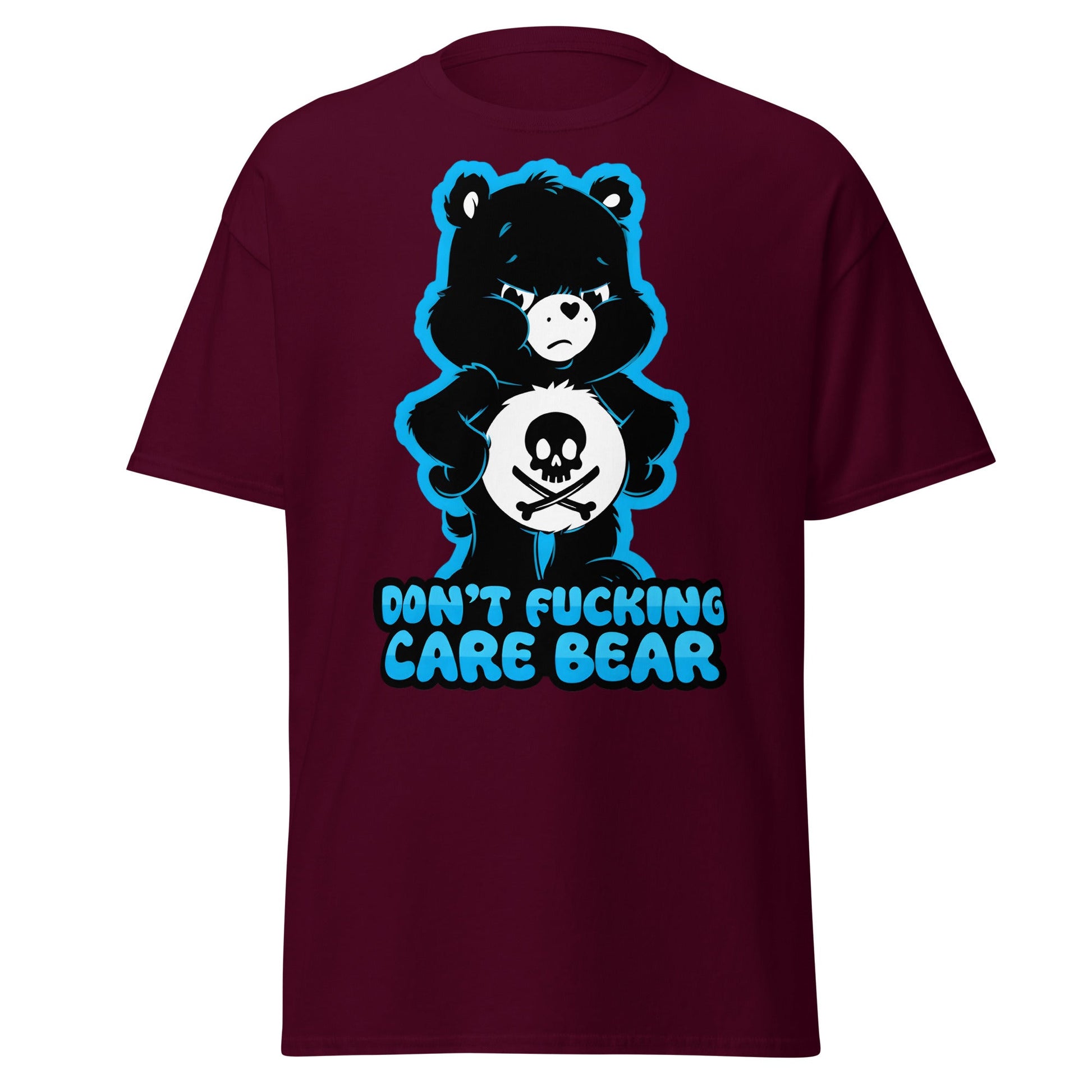 Don't Fucking Care Bear T-Shirt - Grumpy Edgy Adult Humor Tee - Maroon - T-Shirts Online