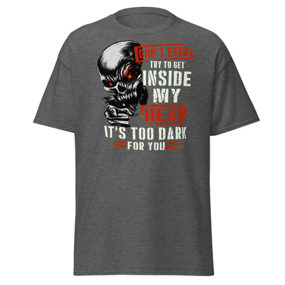 Don't Get Inside My Head Skull T-Shirt – Dark Humor - Dark Heather - T-Shirts Online