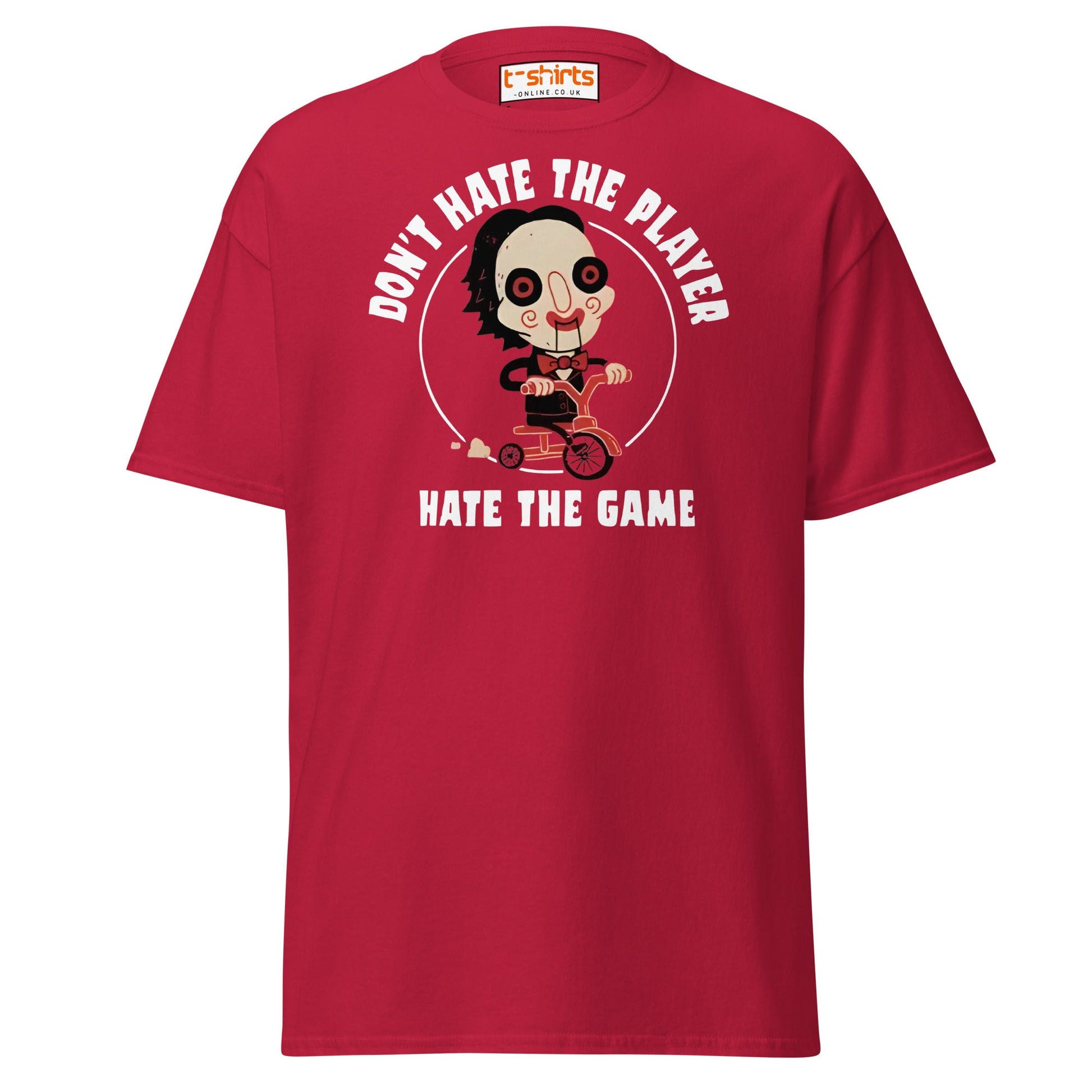 Don’t Hate the Player T-Shirt | Funny Horror Parody Tee - Cardinal - T-Shirts Online