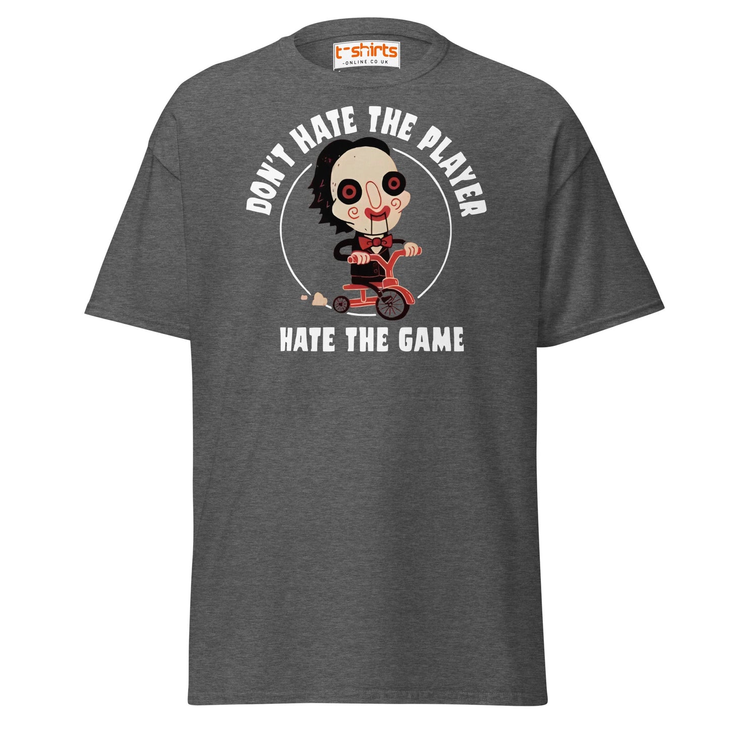 Don’t Hate the Player T-Shirt | Funny Horror Parody Tee - Dark Heather - T-Shirts Online