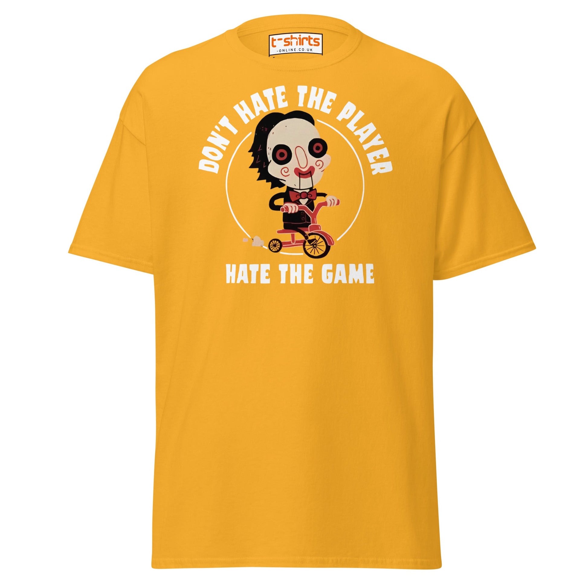 Don’t Hate the Player T-Shirt | Funny Horror Parody Tee - Gold - T-Shirts Online