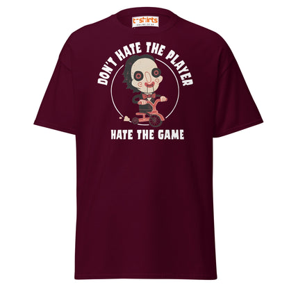 Don’t Hate the Player T-Shirt | Funny Horror Parody Tee - Maroon - T-Shirts Online