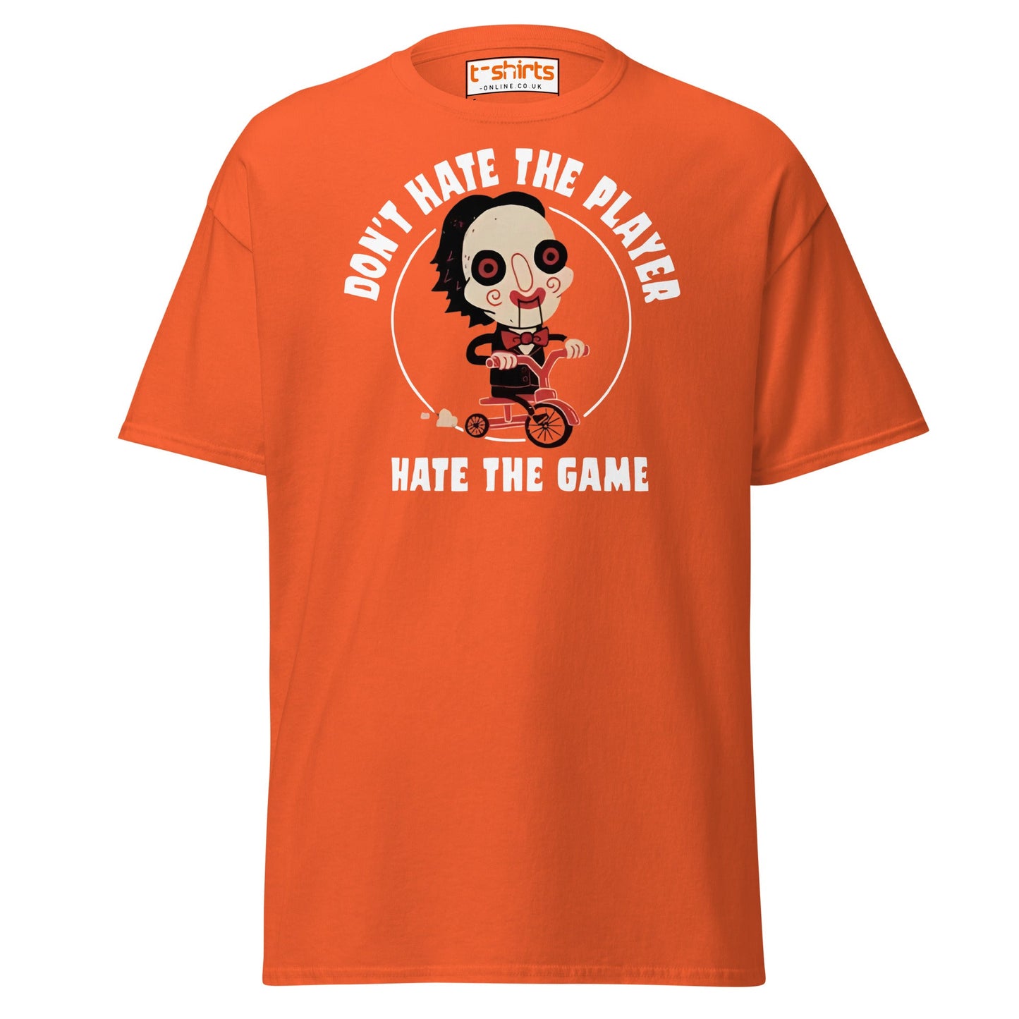 Don’t Hate the Player T-Shirt | Funny Horror Parody Tee - Orange - T-Shirts Online