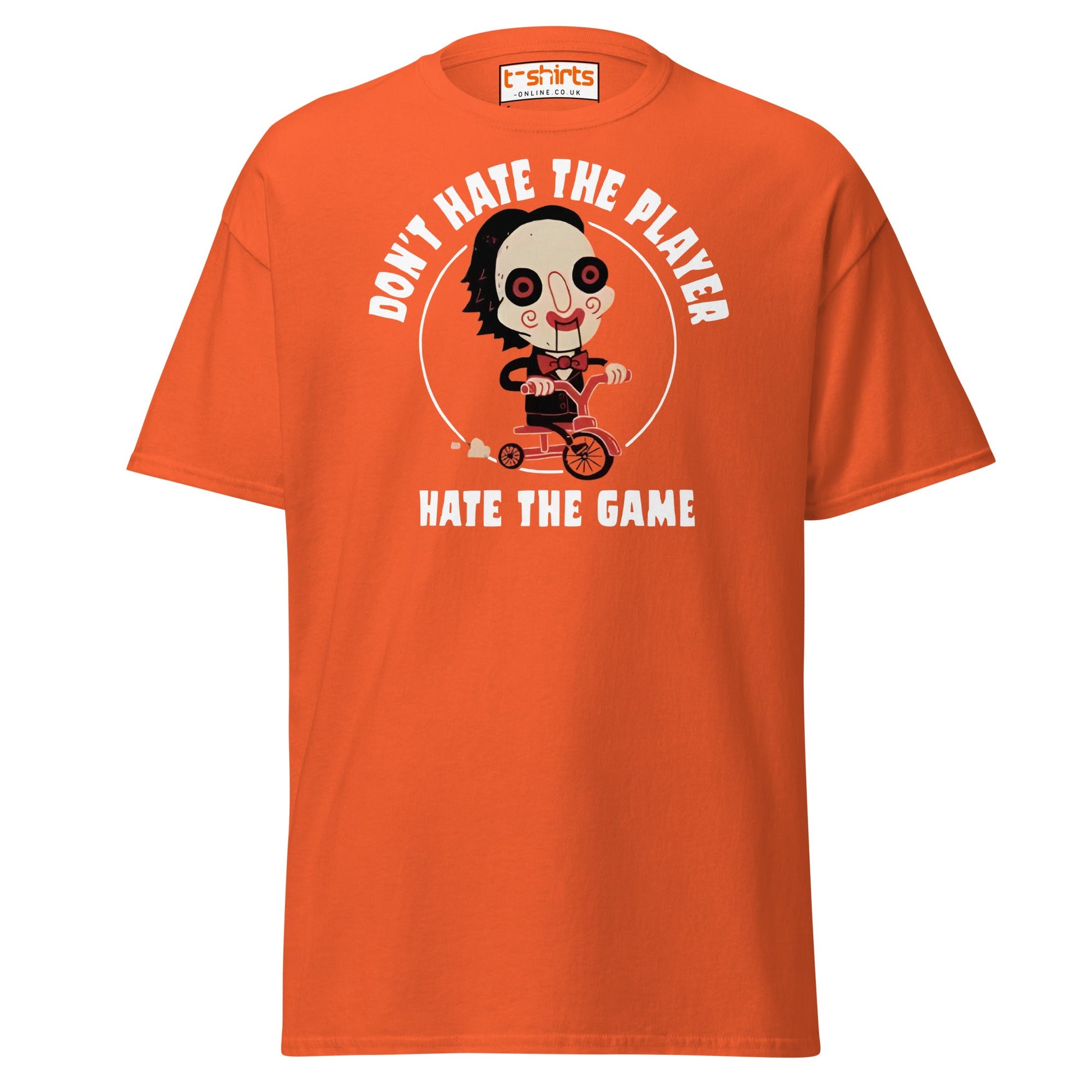 Don’t Hate the Player T-Shirt | Funny Horror Parody Tee - Orange - T-Shirts Online