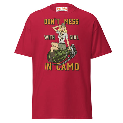 Don’t Mess With a Girl in Camo T-Shirt | Retro Army Tee - Cardinal - T-Shirts Online