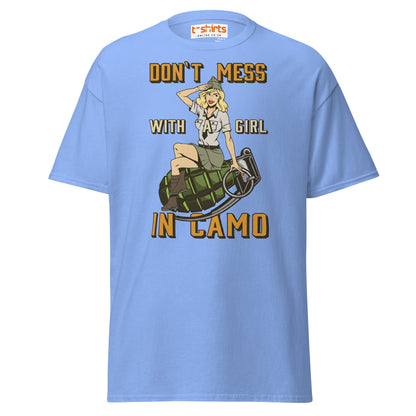 Don’t Mess With a Girl in Camo T-Shirt | Retro Army Tee - Carolina Blue - T-Shirts Online